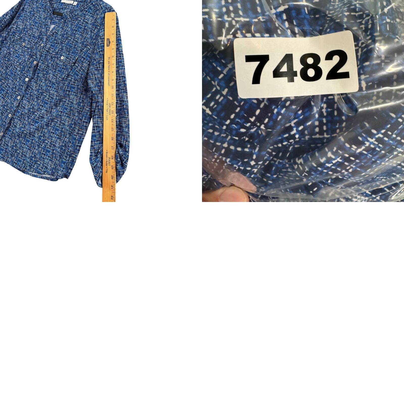 Vintage Notations Blue Abstract Blouse Plus Size 1X Boho Roll Tab Sleeve V-Neck Button Up Shirt Size XL / US 12-14 / IT 48-50 - 8 Thumbnail