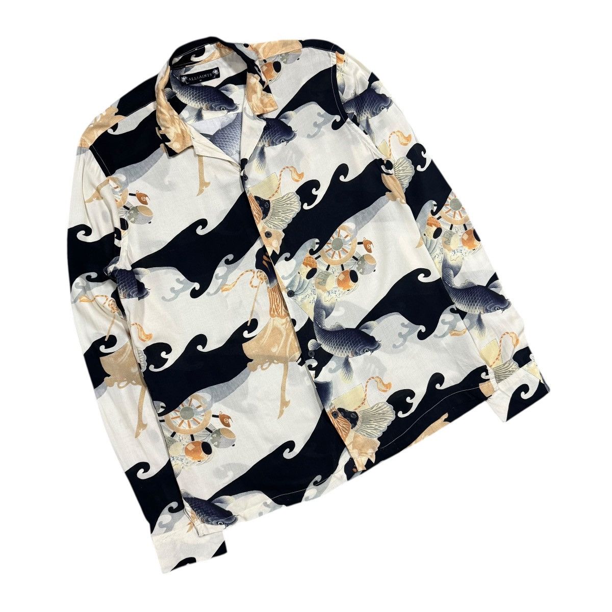 Allsaints All Saint Viscose Rayon Japanese Koi Fish Open Collar Shirt Size US M / EU 48-50 / 2 - 6 Thumbnail