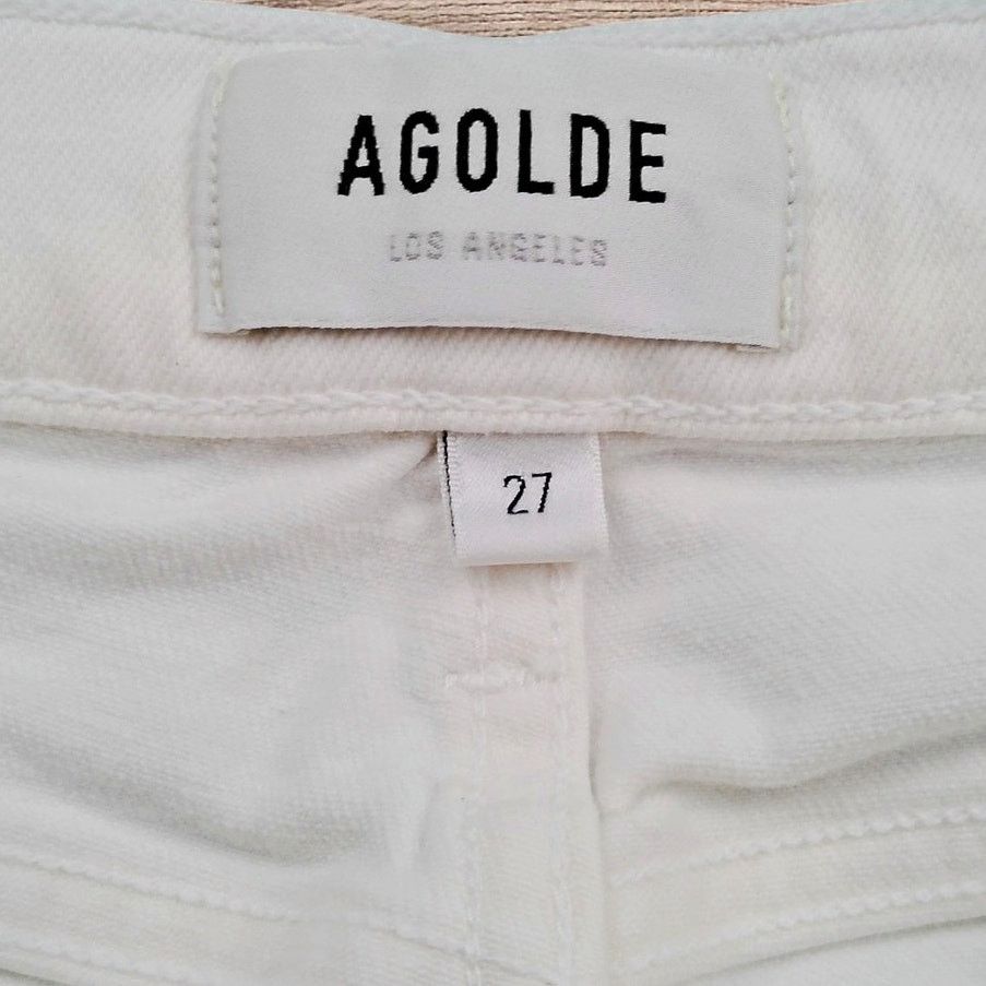 Agolde AGOLDE Nico High Rise Button Fly White Denim Cropped Jeans Size 27" / US 4 / IT 40 - 6 Thumbnail