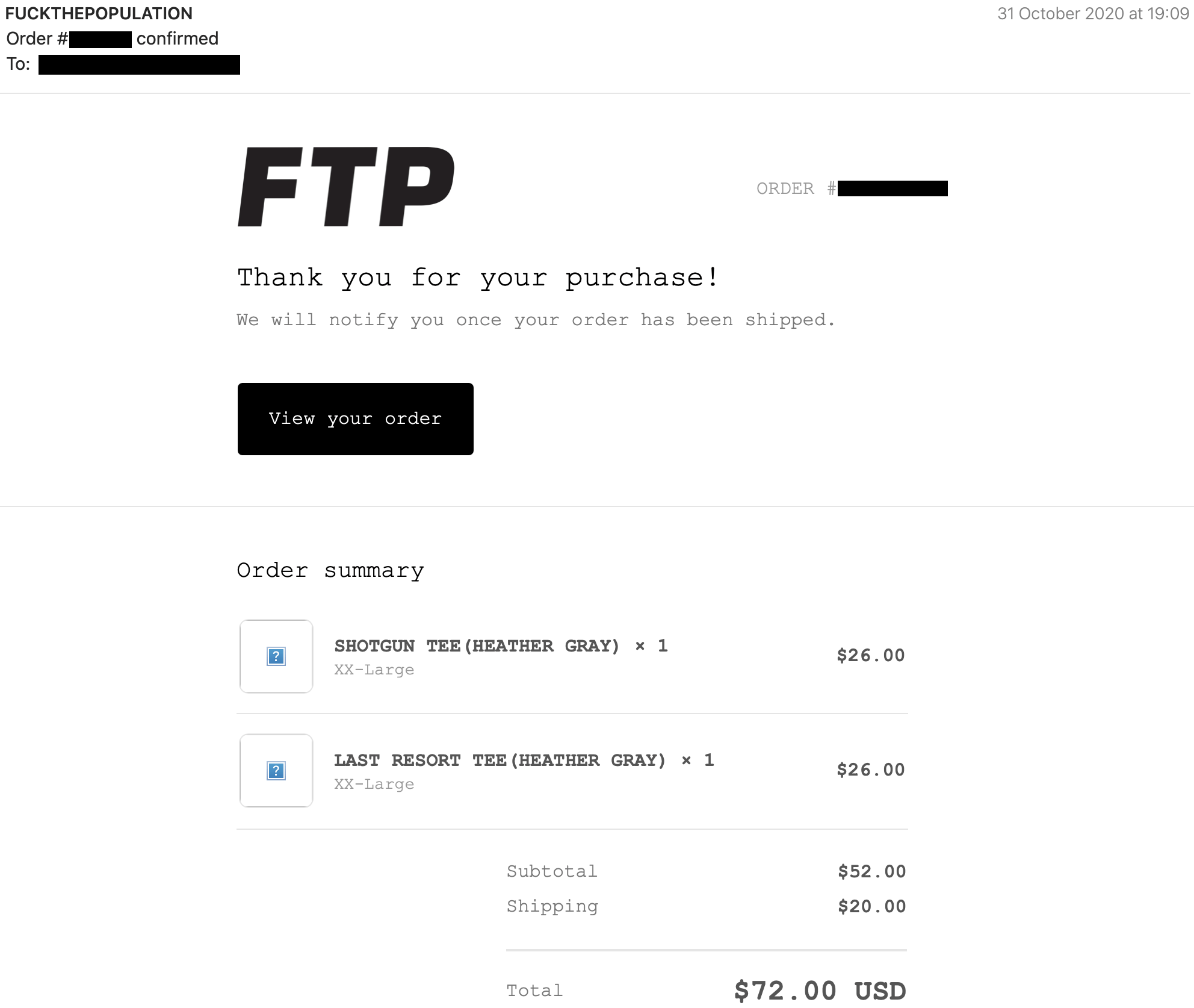 Fuck The Population Last Resort Tee Size US XXL / EU 58 / 5 - 6 Thumbnail