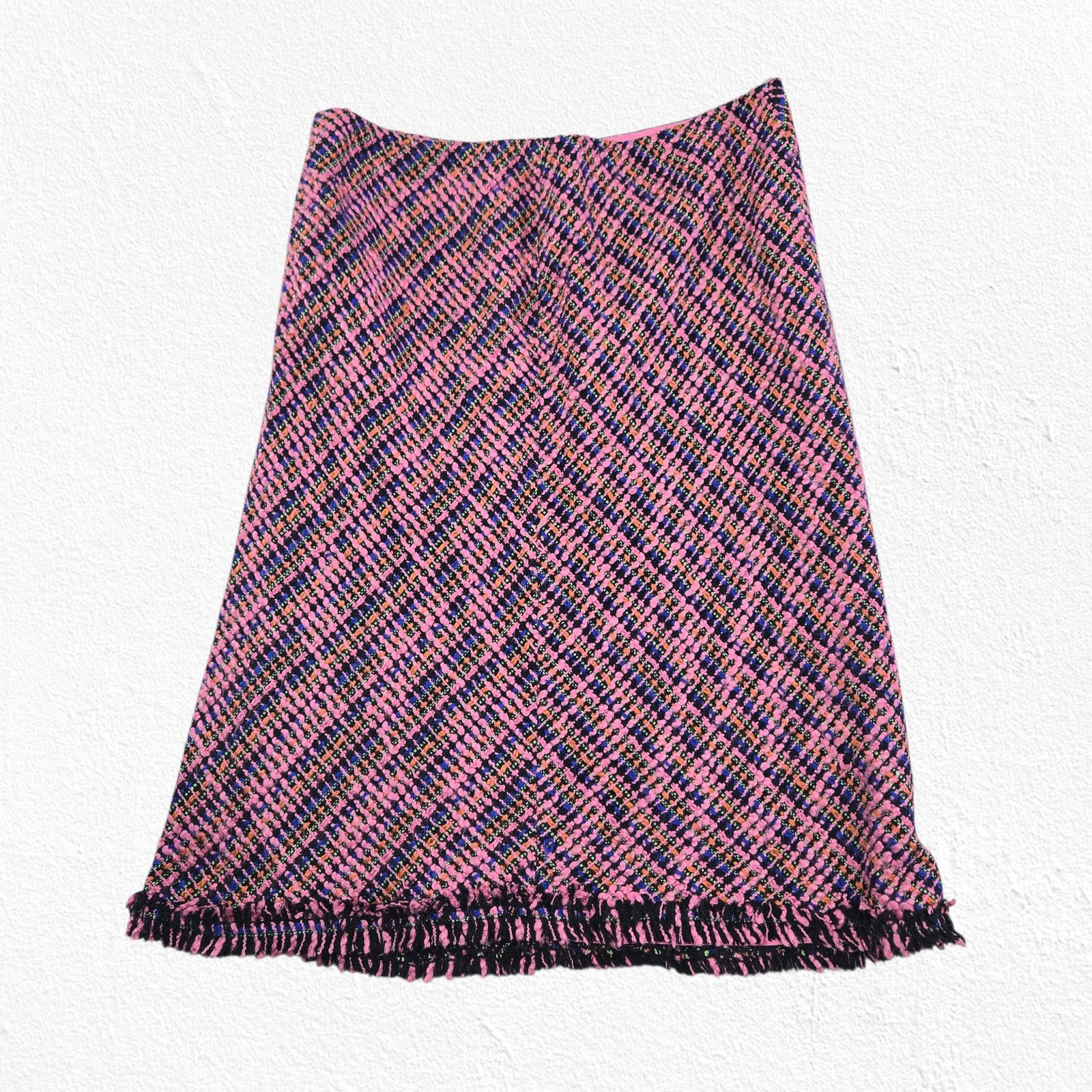 Vintage Y2K Pink Tweed Fringe Skirt Silk Blend Size 8 Size 30" / US 8 / IT 44 - 10 Thumbnail