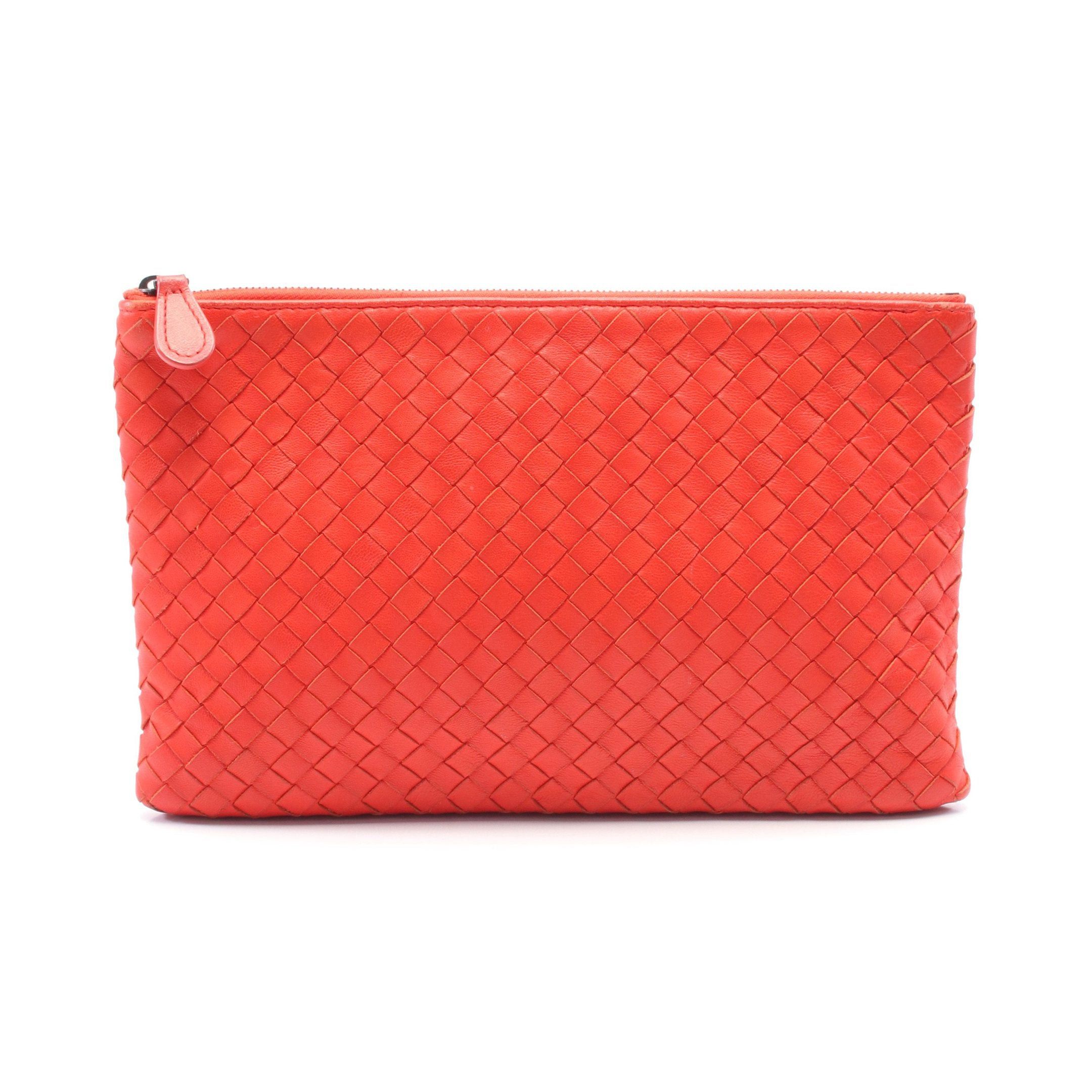 Bottega Veneta Bottega Veneta Intrecciato Pouch Clutch Bag Leather Red Size ONE SIZE - 1 Thumbnail