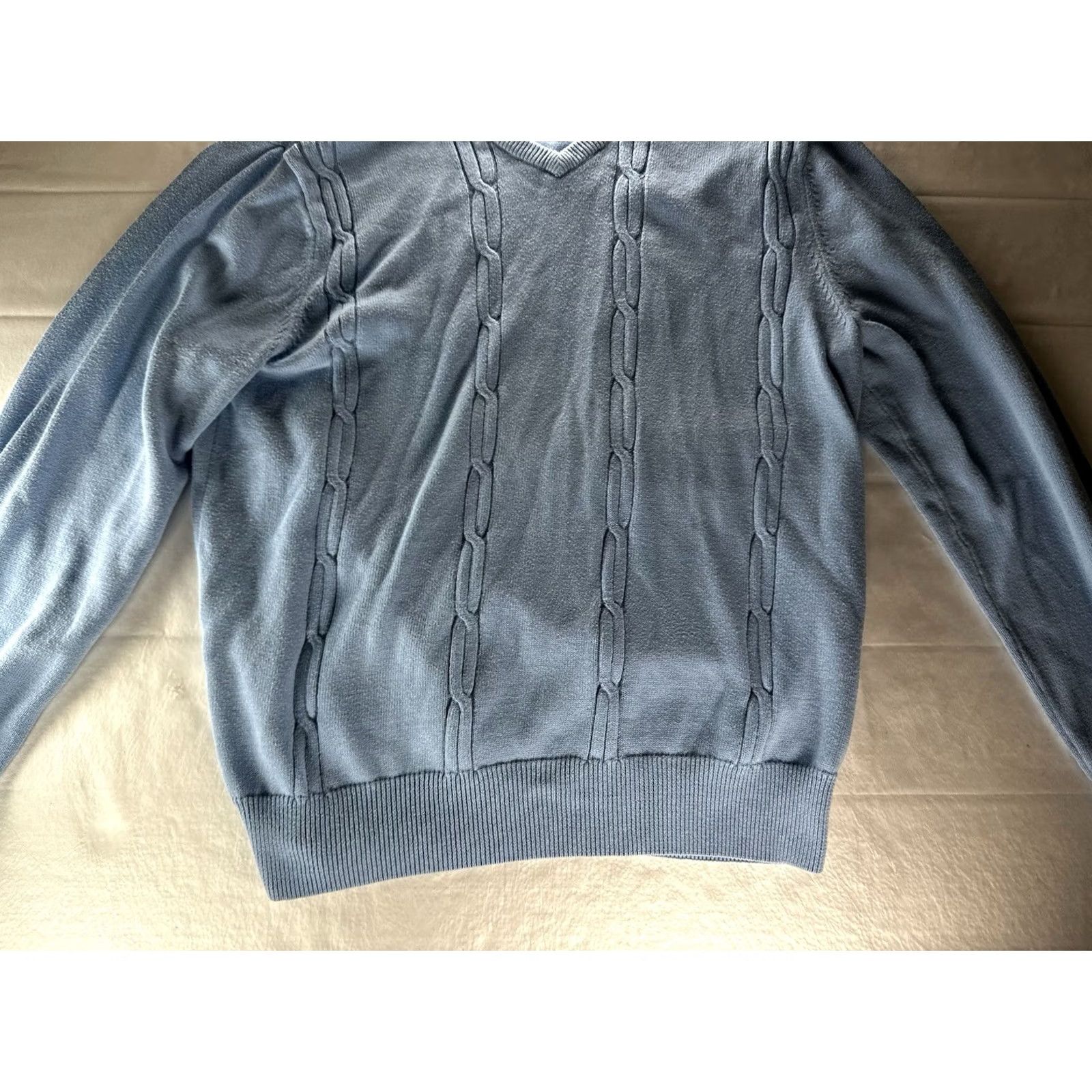 Vintage Consensus Mens Medium Light Blue Cotton V-Neck Cable Knit Sweater Preppy Size M / US 6-8 / IT 42-44 - 3 Thumbnail
