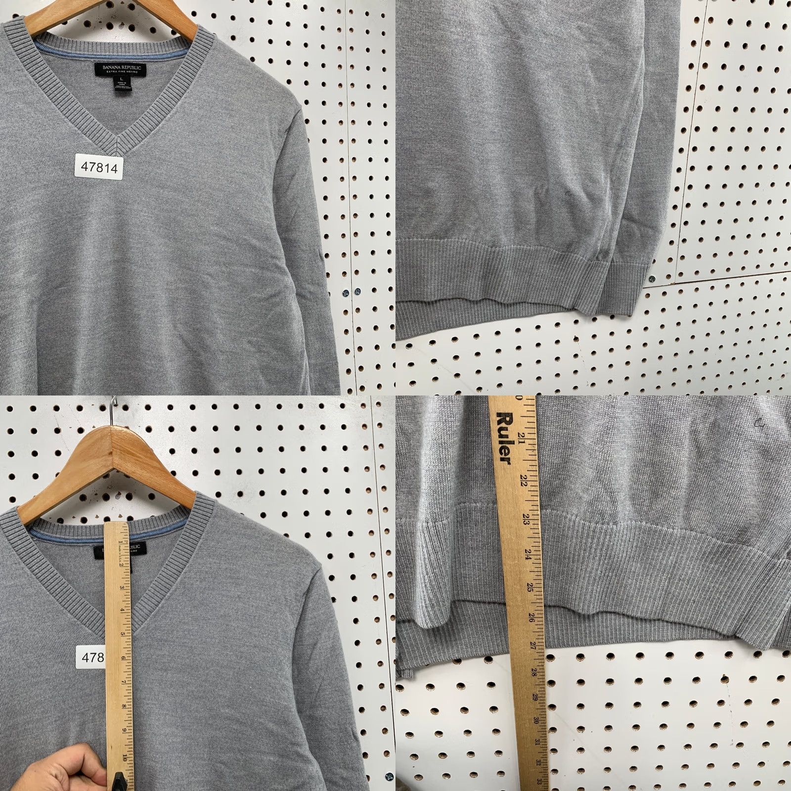 Banana Republic Banana Republic Sweater Mens Large Gray 100% Merino Wool Lightweight V-Neck Pullover Knit Winter Casual Shirts Size US L / EU 52-54 / 3 - 9 Thumbnail