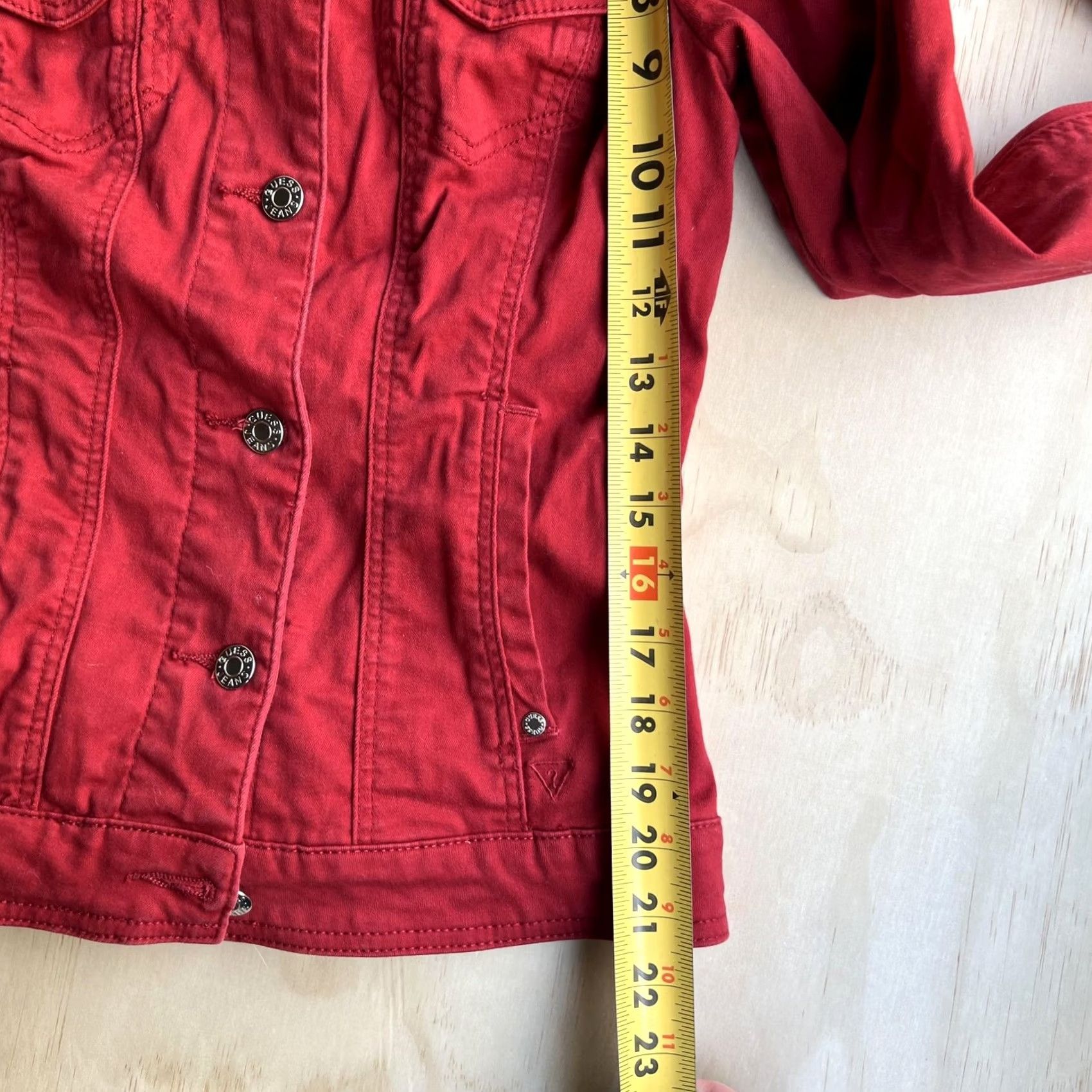 Guess Guess Jacket Womens Medium Red Denim Button Front Jean Pockets Casual Stretch Size 32" / US 10 / IT 46 - 7 Thumbnail