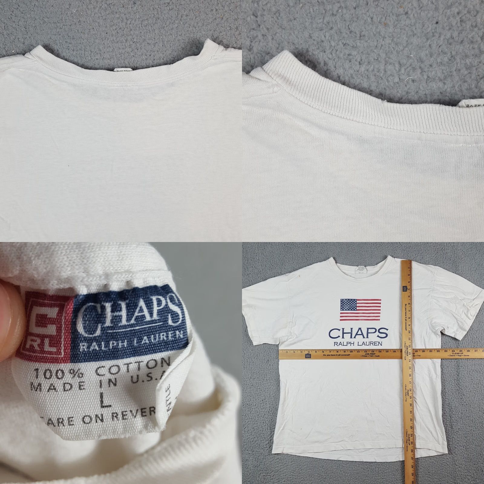 Chaps VINTAGE Chaps Ralph Lauren Flag Logo T-Shirt L White Cotton Short Sleeve Crew Neck 90s Grunge Preppy Vintage Y2K Size US L / EU 52-54 / 3 - 8 Thumbnail