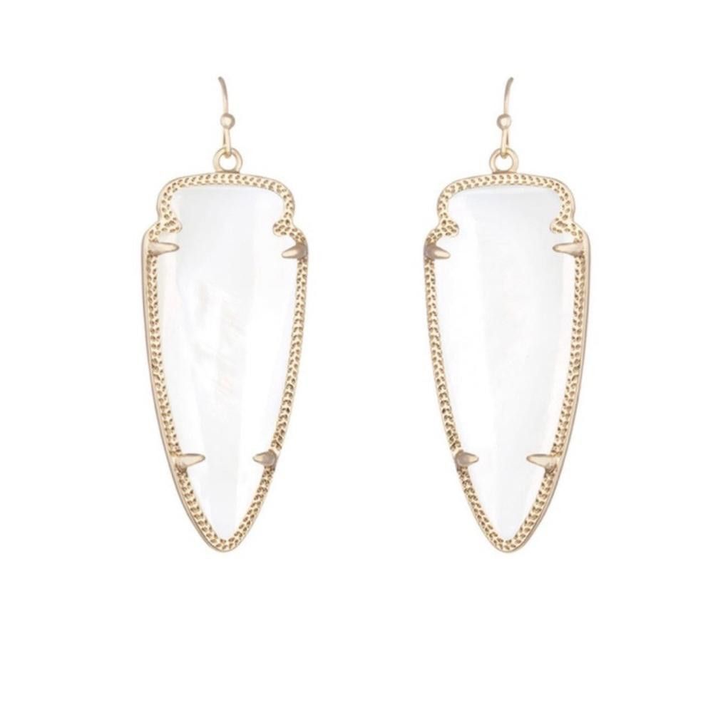 Designer Kendra Scott Skylar White Mother of Pearl Gold Earrings Size ONE SIZE - 3 Thumbnail