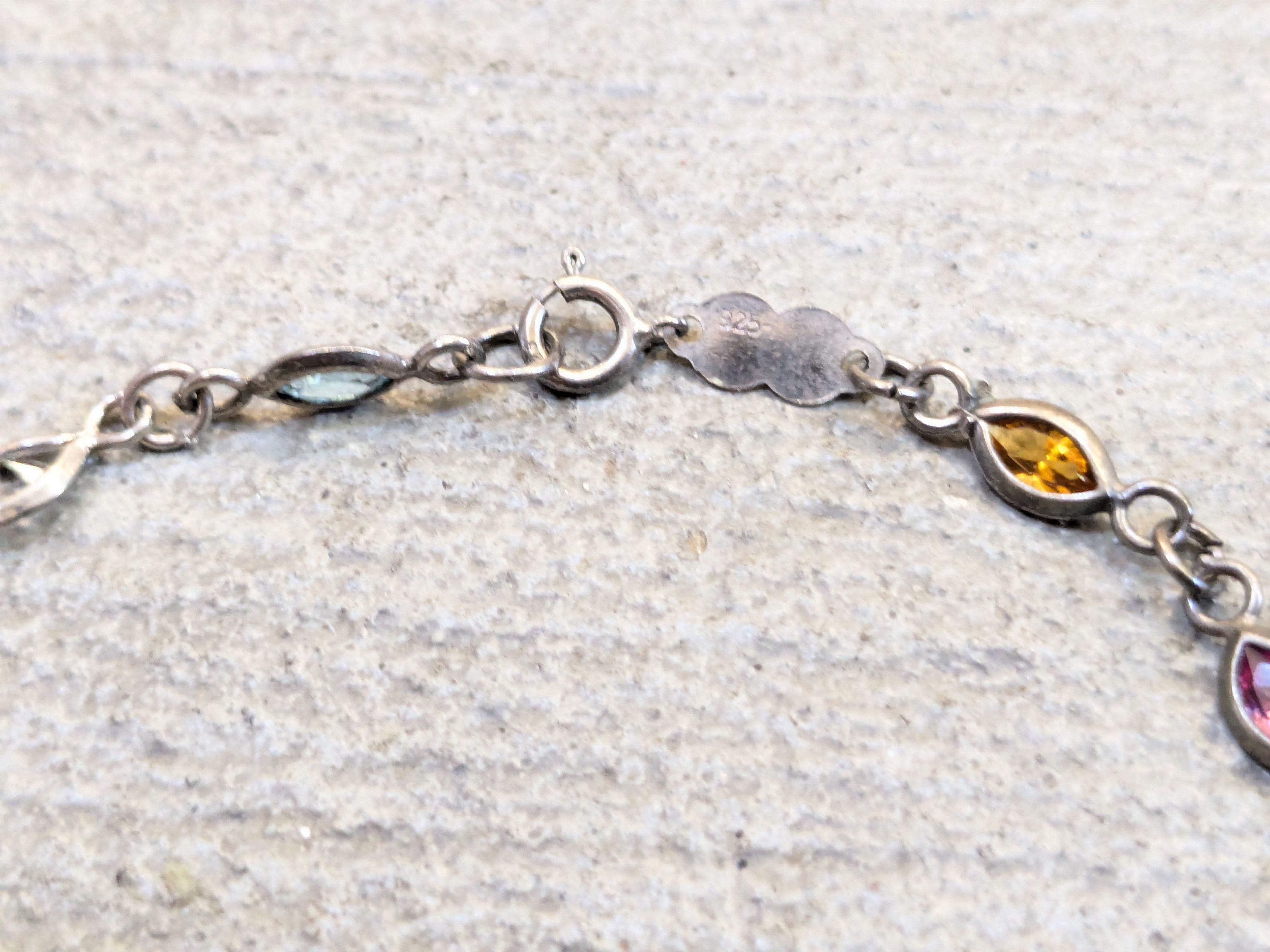 Jewelry Vintage Sterling Silver Bracelet 7.75" Marquise Rainbow Size ONE SIZE - 3 Thumbnail