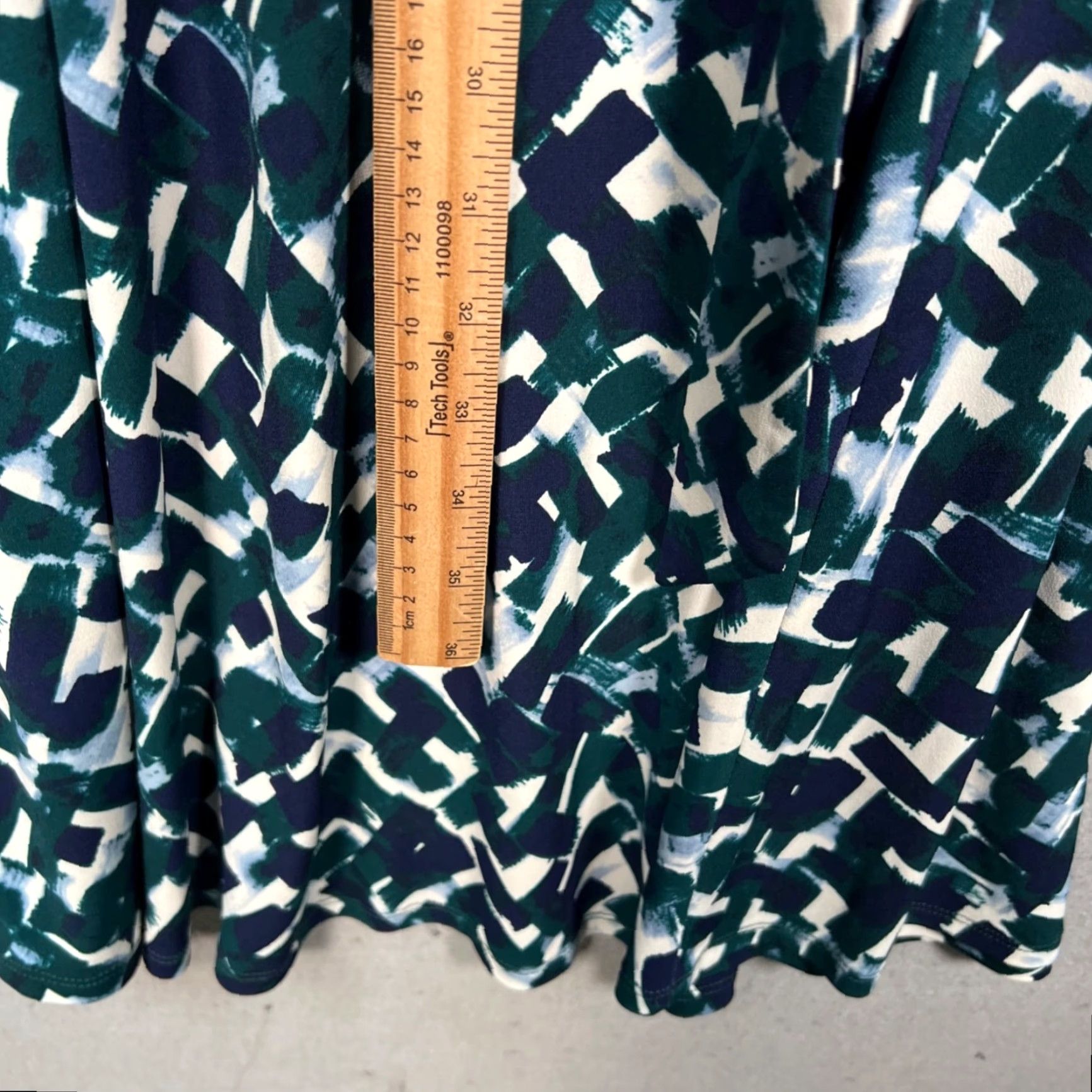 Vintage Eliza J Womens Dress Abstract Print Faux Wrap Tie Waist Short Sleeves Size 4 Green Midi Womens Size 27" / US 4 / IT 40 - 6 Thumbnail