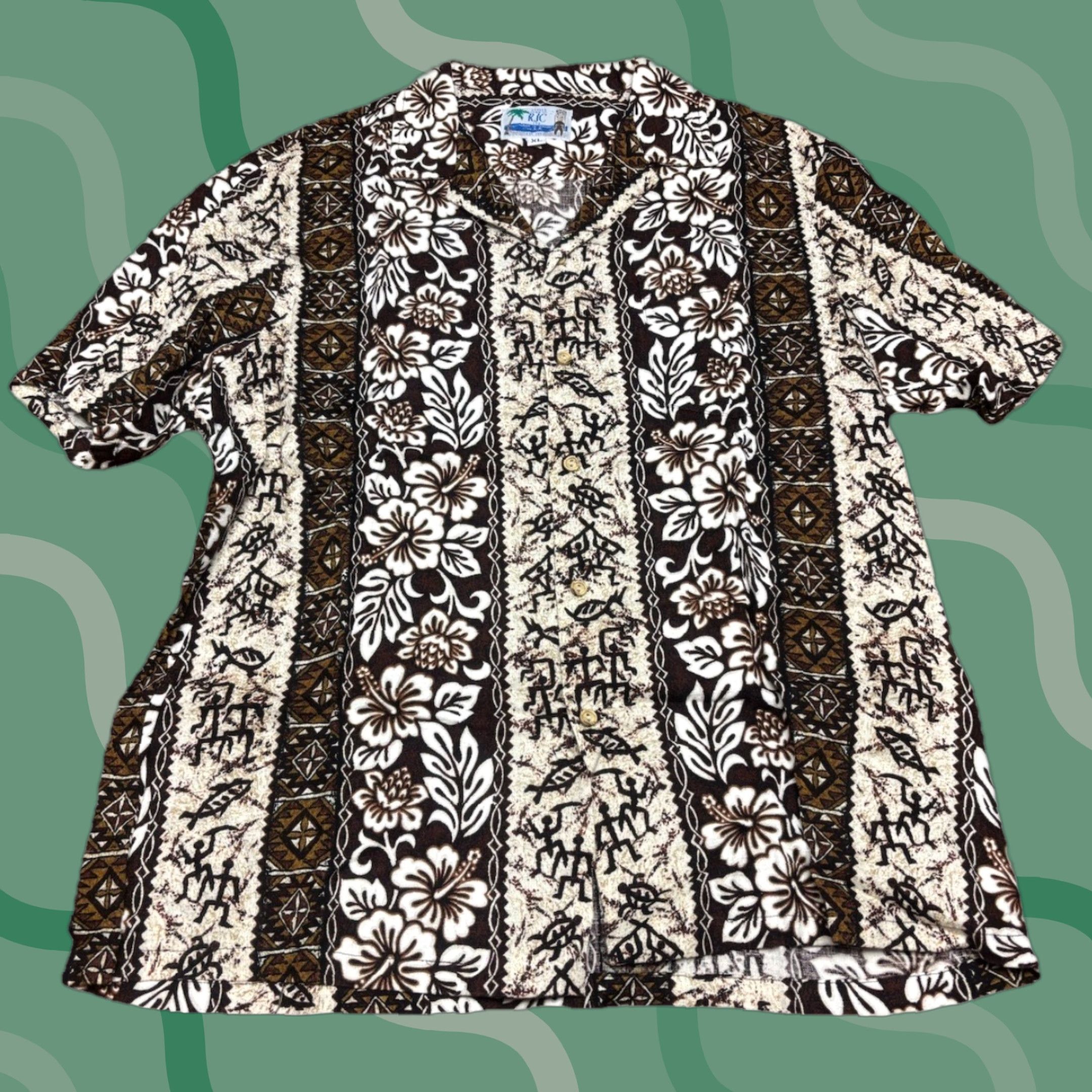 Vintage VINTAGE RJC Shirt Hawaiian Floral Short Sleeve USA Made XL Men Brown Button-Up Collared Spread Logo Size US XL / EU 56 / 4 - 1 Thumbnail