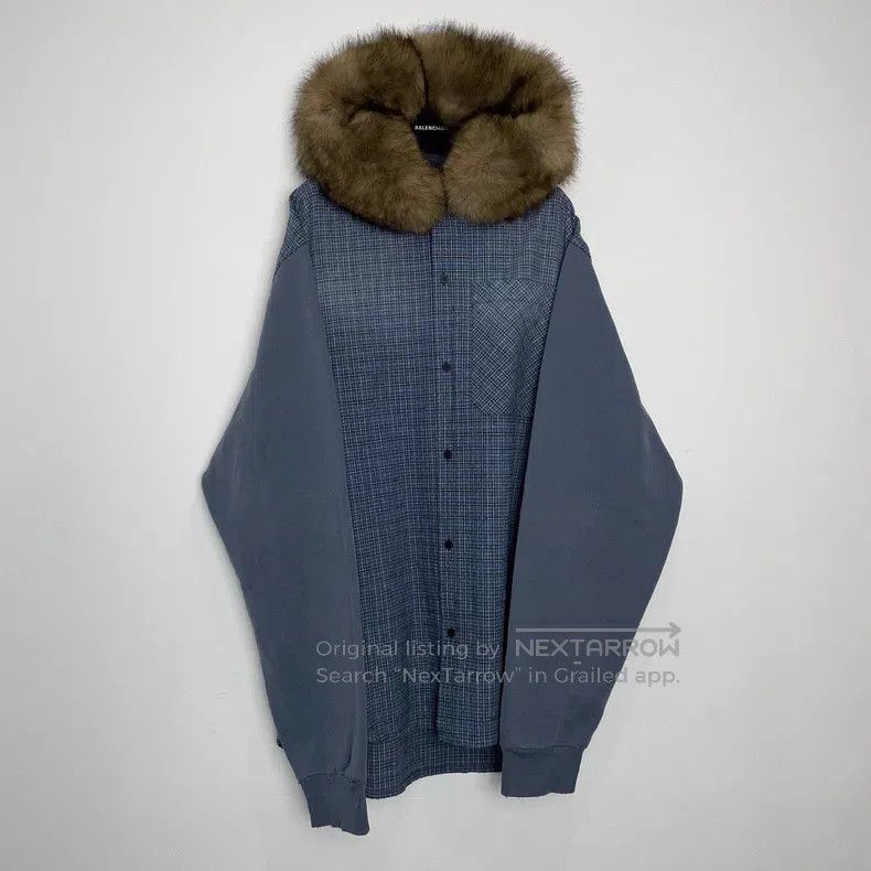 Balenciaga Faux fur collar plaid shirt