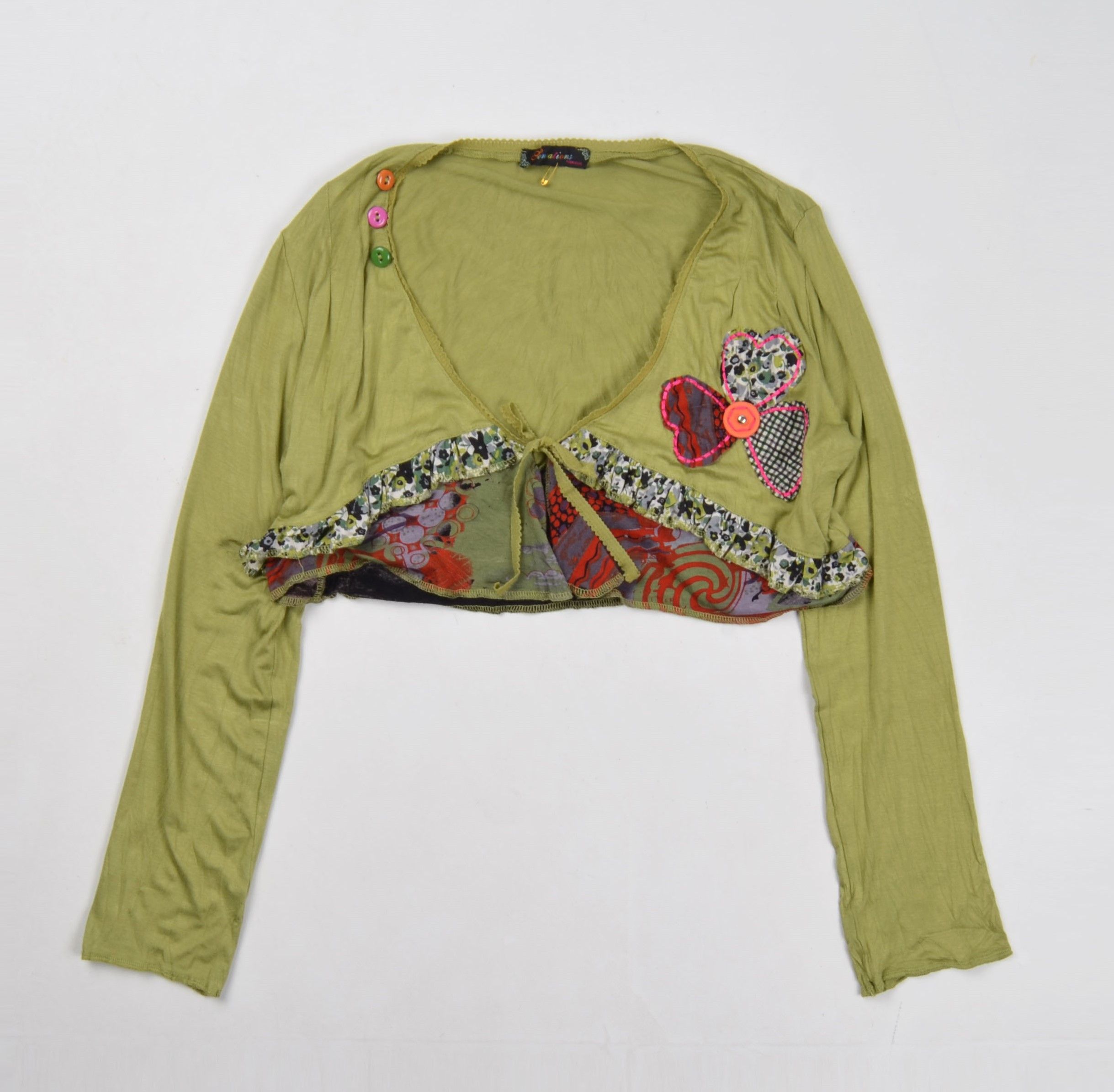 Designer × Vintage Sensation pour Elle Y2K Boho Cropped Long Sleeve Top Bolero Size S / US 4 / IT 40 - 3 Thumbnail