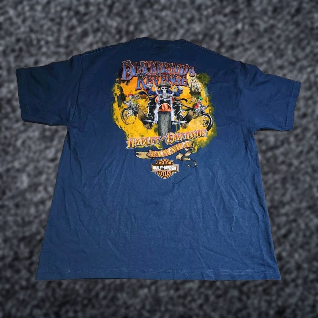 Harley Davidson Harley-Davidson T-Shirt Men 2XL Crew Neck Short Sleeve Double-Sided Jamaica Blue/Black Beards Revenge Biker 90s Theme Shirt Size US XXL / EU 58 / 5 - 1 Thumbnail