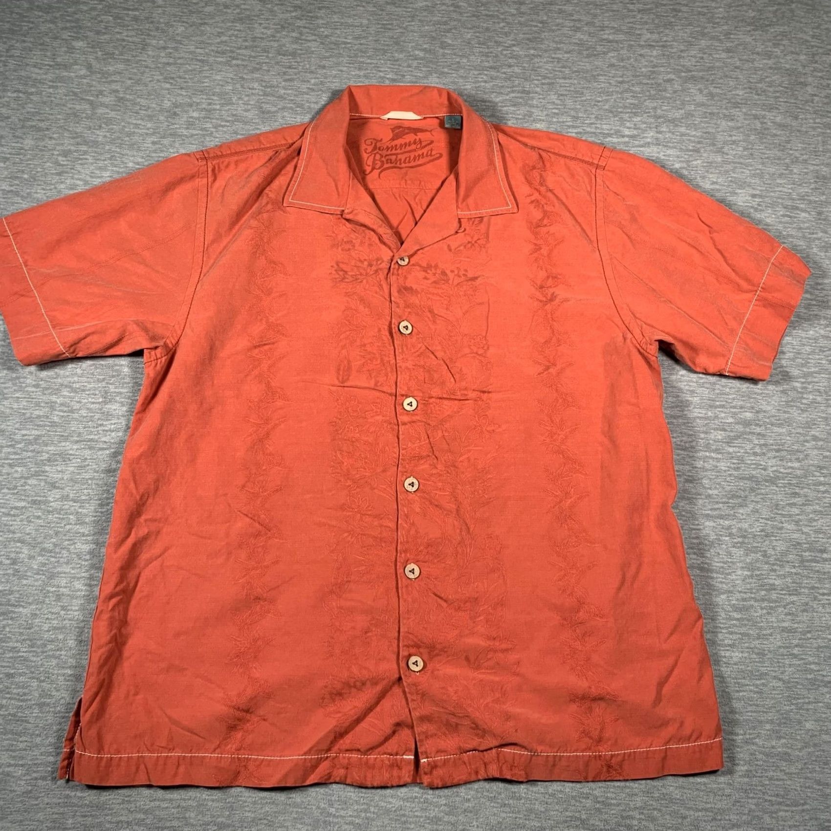 Tommy Bahama Tommy Bahama Shirt Mens L Orange Silk Cotton Embroidered Camp Hawaiian Button-Up Short Sleeve Size US L / EU 52-54 / 3 - 2 Thumbnail