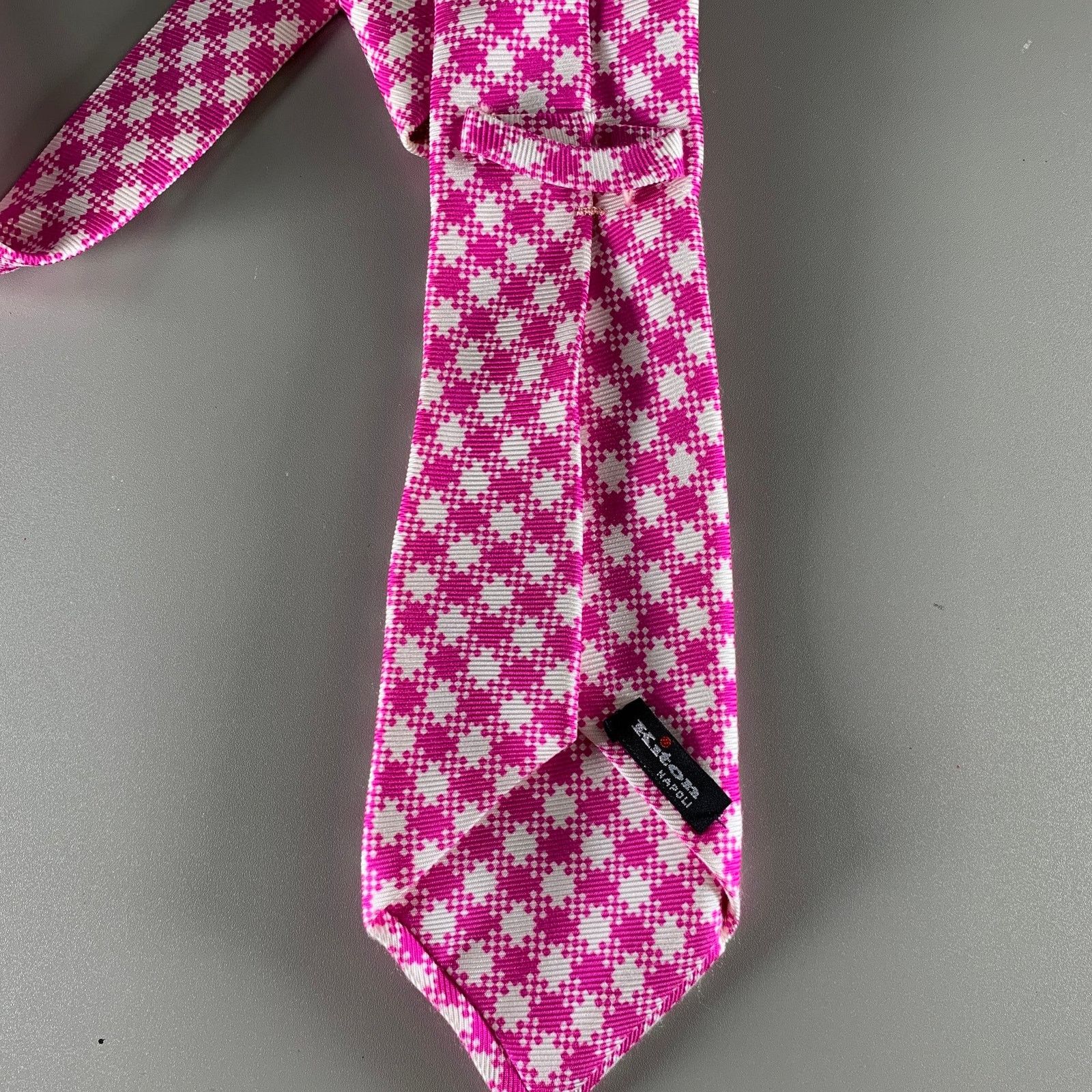 Kiton KITON Pink White Houndstooth Silk Tie Size ONE SIZE - 4 Thumbnail