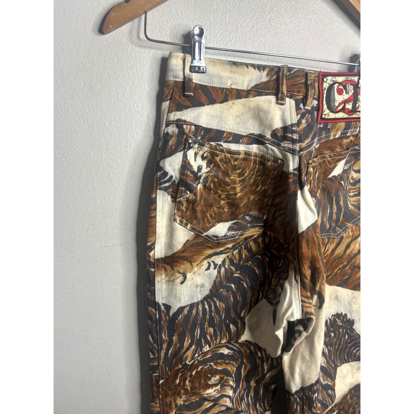 Vintage VINTAGE Christian Linares Jeans Womens 29 Brown Animal Print Straight Denim Zip 29x29 Size 29" - 2 Thumbnail