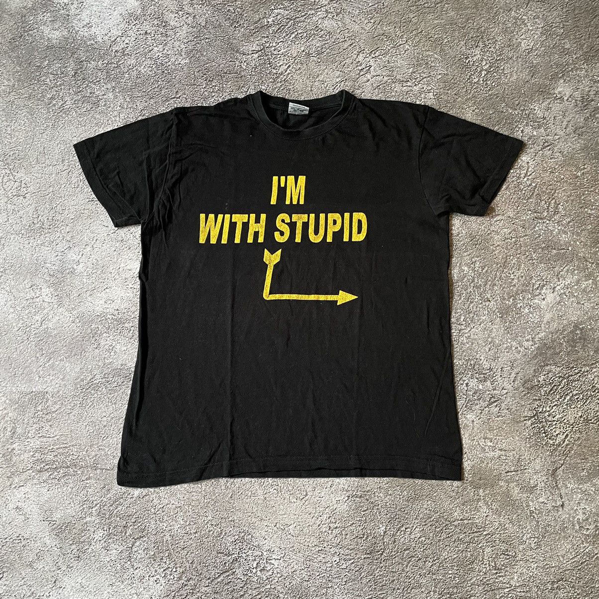 Vintage Vintage Y2K Graphic Tee Im With Stupid Funny Streetwear M Size US M / EU 48-50 / 2 - 2 Thumbnail