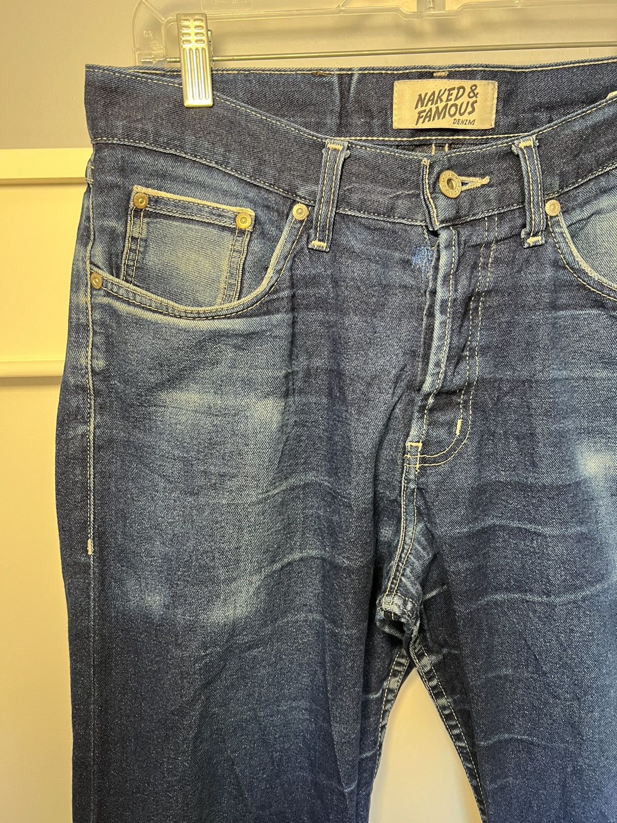 Naked & Famous Vintage Naked & Famous faded raw selvedge denim blue jeans Size US 31 - 13 Thumbnail