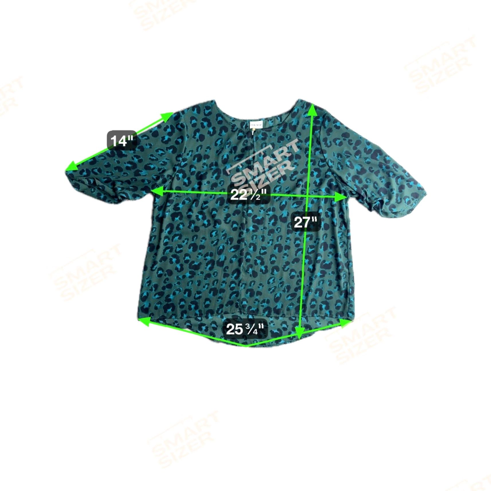 Vintage Ava Viv Blouse Womens 2X Green Animal Print Oversized Button Crew Neck Pullover Long Sleeve Relaxed Tunic Size XXL / US 16-18 / IT 52-54 - 2 Thumbnail