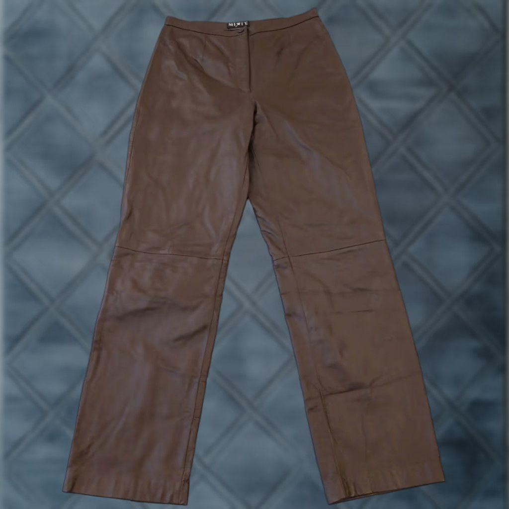 Vintage Mixit Womens Pants 10 Brown Leather 29x31 High Rise Lined Straight Chino Vintage No Size 32" / US 10 / IT 46 - 1 Thumbnail