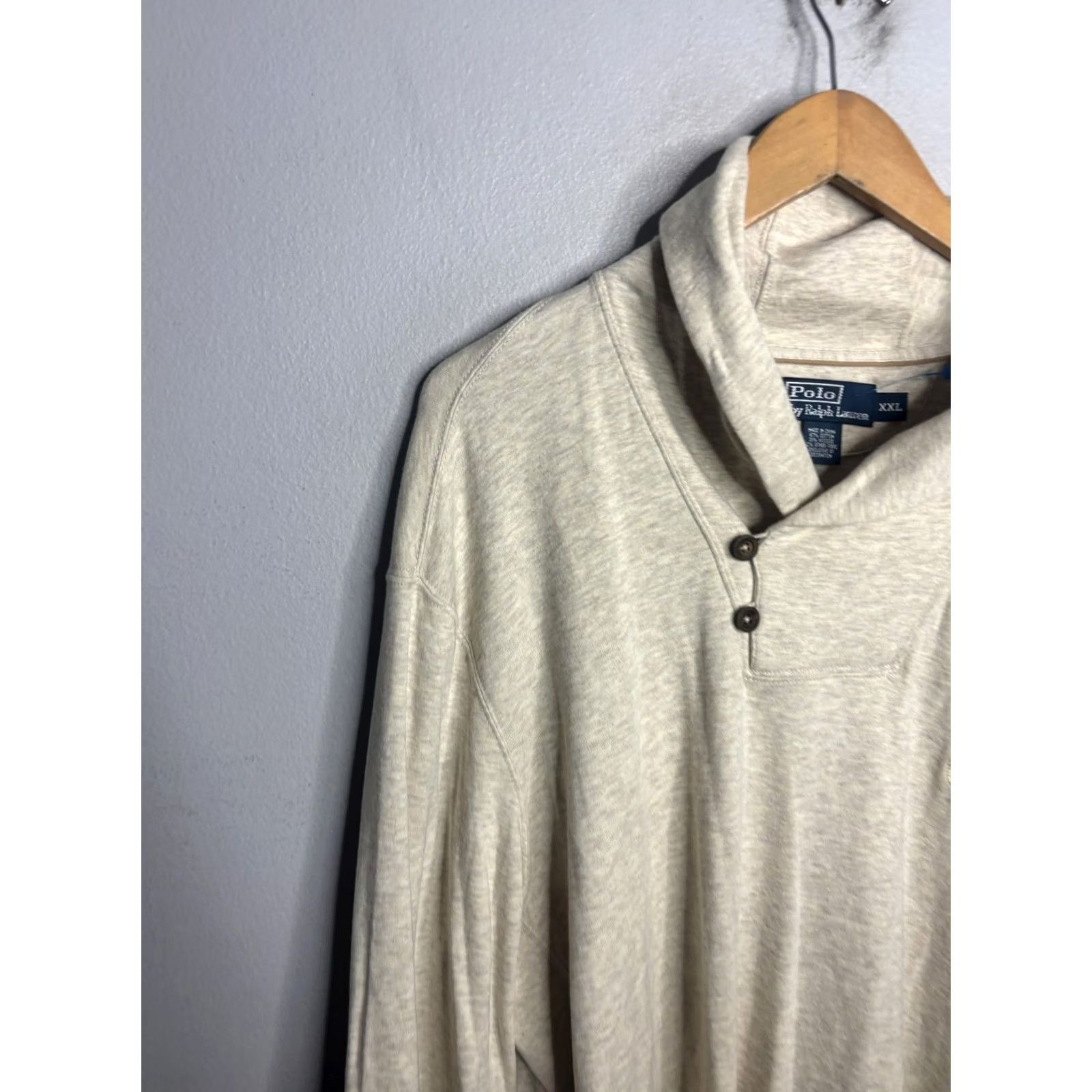 Polo Ralph Lauren Polo Ralph Lauren Sweater Mens 2XL Beige Oatmeal Shawl Collar Button Pullover Big Pony Size US XXL / EU 58 / 5 - 2 Thumbnail