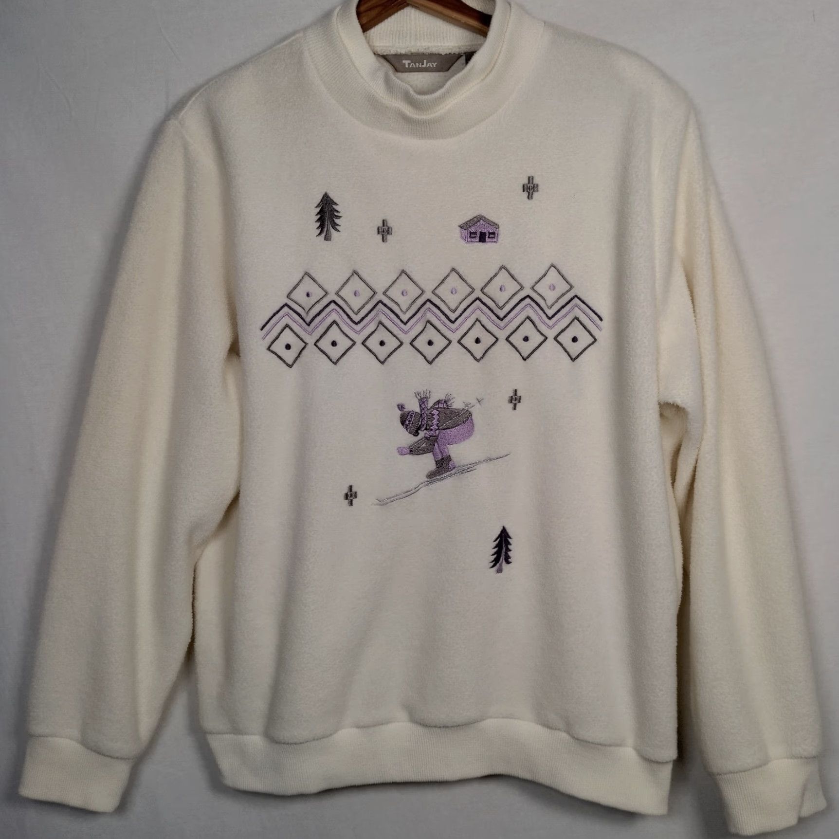 Vintage VINTAGE TanJay Sweatshirt Skiing Winter Cream Fleece Crew Neck Long Sleeve Pullover Women's L Classic Embroidered Ski Cabincore Size L / US 10 / IT 46 - 2 Thumbnail