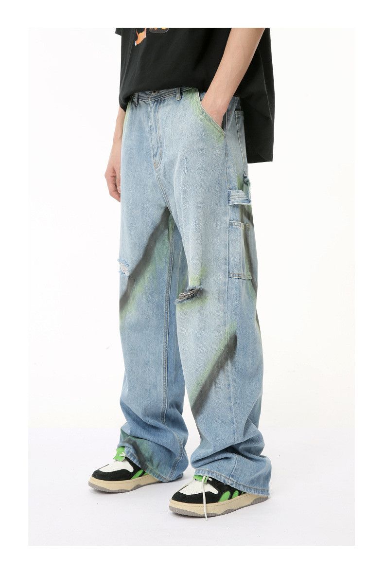 Japanese Brand × Jean Street hip-hop graffiti contrast color ripped straight jeans Size US 32 / EU 48 - 3 Thumbnail