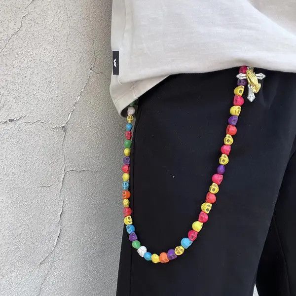 Jewelry Colorful Skull Beaded Wallet Chain, Belt Chain, Pants Chain Size ONE SIZE - 7 Thumbnail