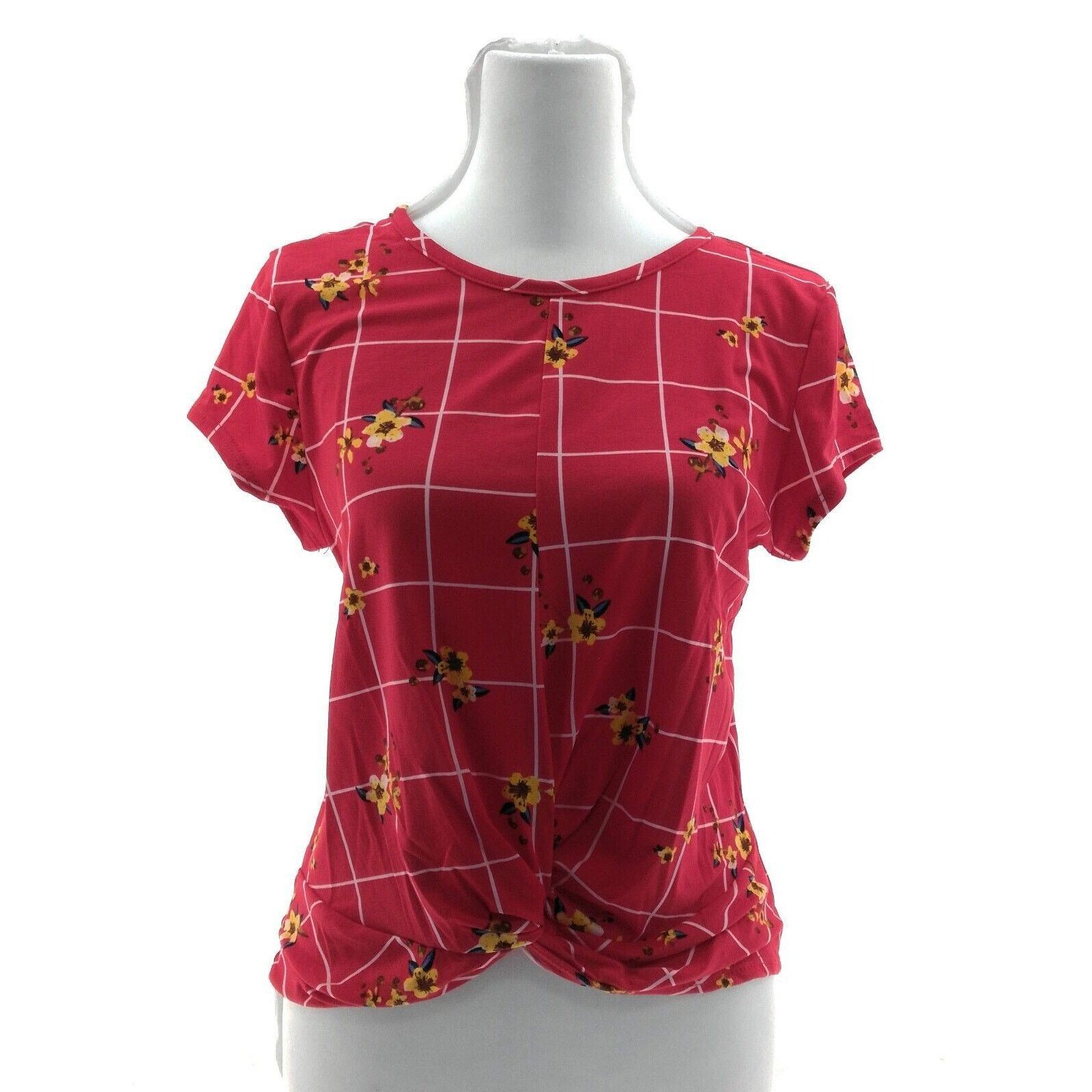 Other Morning Kisses Red Floral Twist Hem Top - Size Large Size L / US 10 / IT 46 - 2 Thumbnail