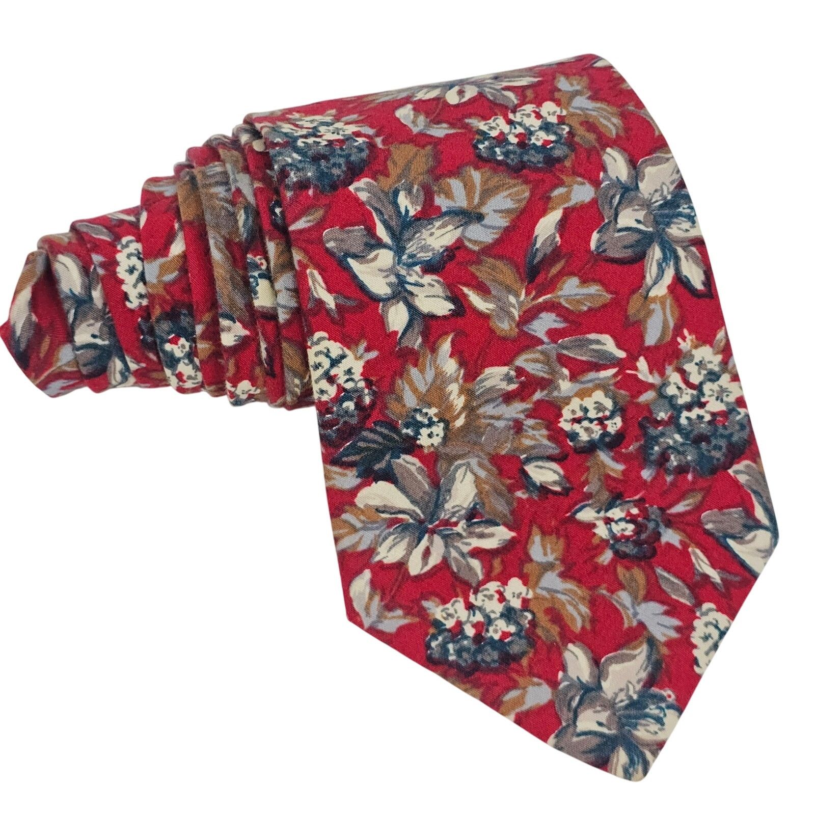 Mario Valentino × Valentino Mario Valentino Red Floral Pattern 100% Cotton Necktie tie Size ONE SIZE - 1 Thumbnail