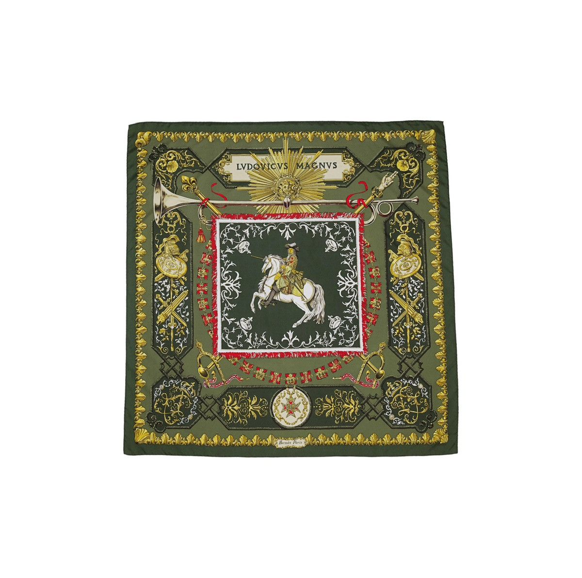 image of Hermes Carre 90 "ludovicus Magnus" Silk Scarf Shawl in Green, Women's