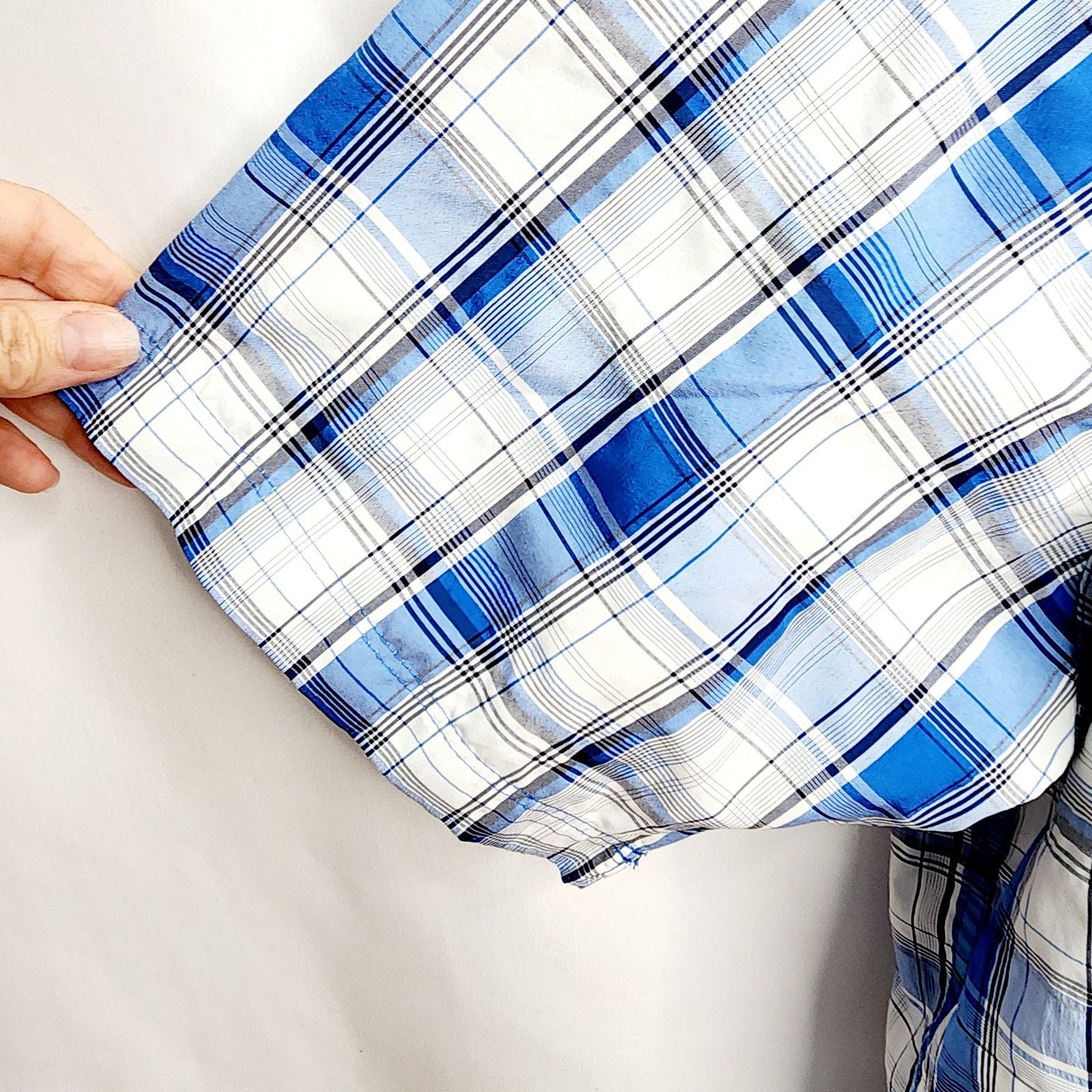 Wrangler Wrangler Men's Blue Plaid Short Sleeve Button Front Shirt Size US XXL / EU 58 / 5 - 6 Thumbnail