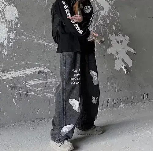 Japanese Brand × Jean × Vintage Butterfly Print Straight Leg Jeans Size US 32 / EU 48 - 4 Thumbnail