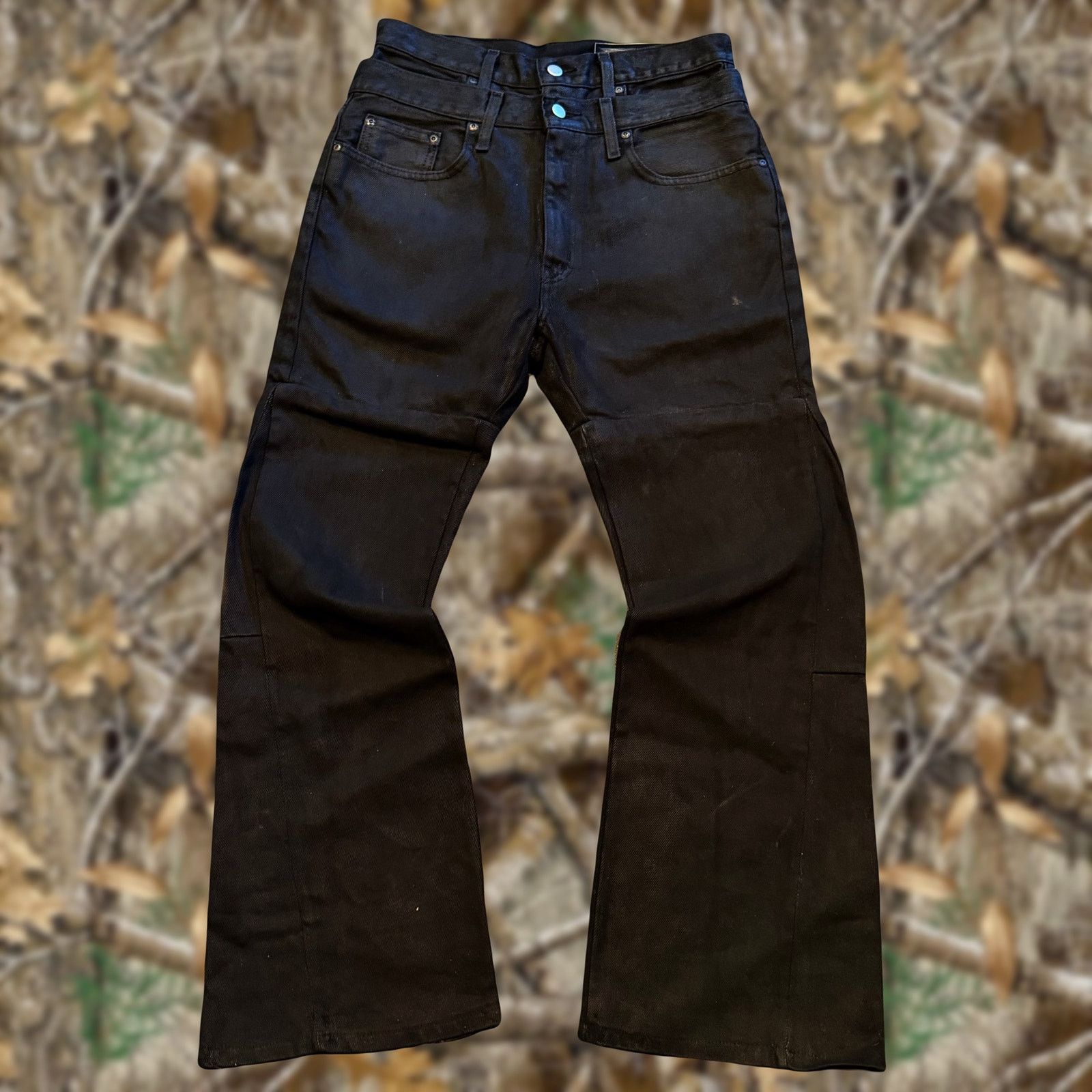 Japanese Brand biomy bi0my double waisted waxed baggy flare jeans Size US 30 / EU 46 - 1 Thumbnail