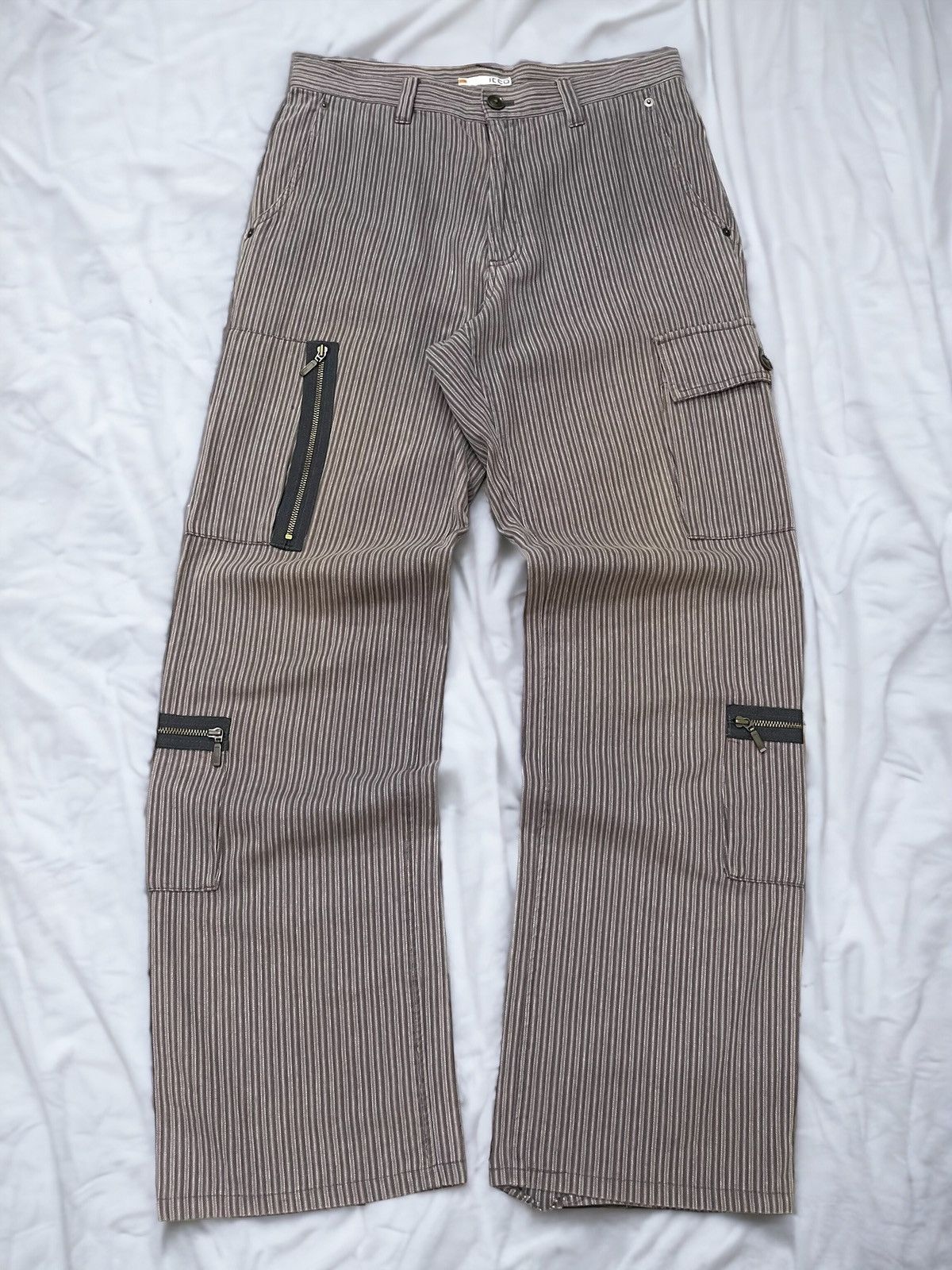 Japanese Brand Icca Japan Herringbone Striped MultiPocket Loose Cargo Pants Size US 31 - 1 Thumbnail