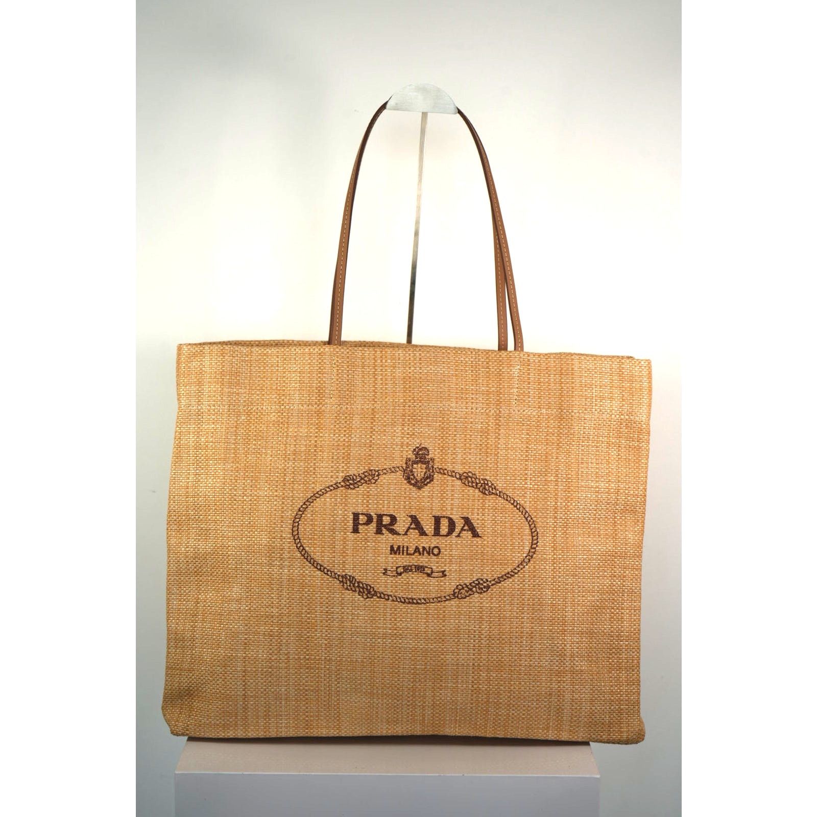 Prada Raffia Canapa Logo Tote Bag Brown Free Coa, Women's