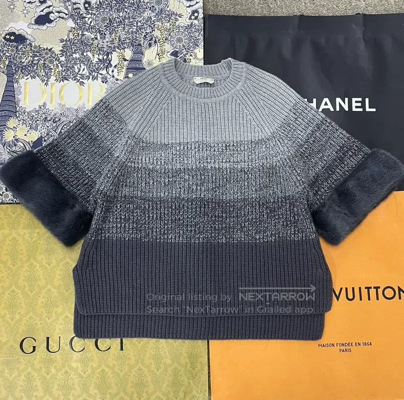 Fendi Fendi Grey Color-Blocked Striped Faux Mink Knit Sweater Size S / US 4 / IT 40 - 1 Thumbnail