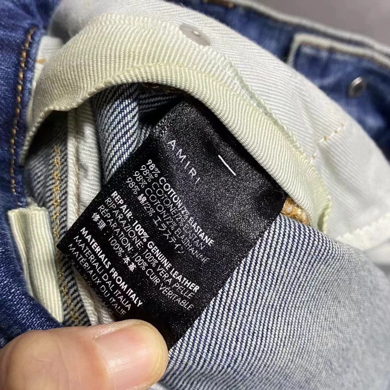 Amiri Amiri blue leather patched zipper jeans Size US 26 / EU 42 - 4 Thumbnail