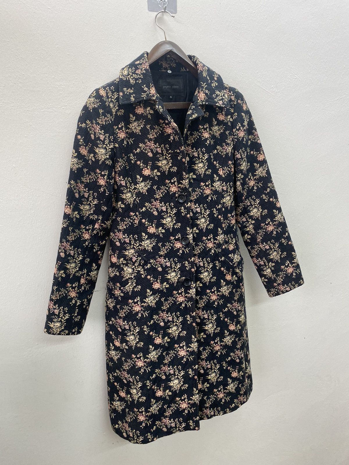 If Six Was Nine Japanese Fashion Peyton Place Black Floral Trench Coat Size S / US 4 / IT 40 - 3 Thumbnail