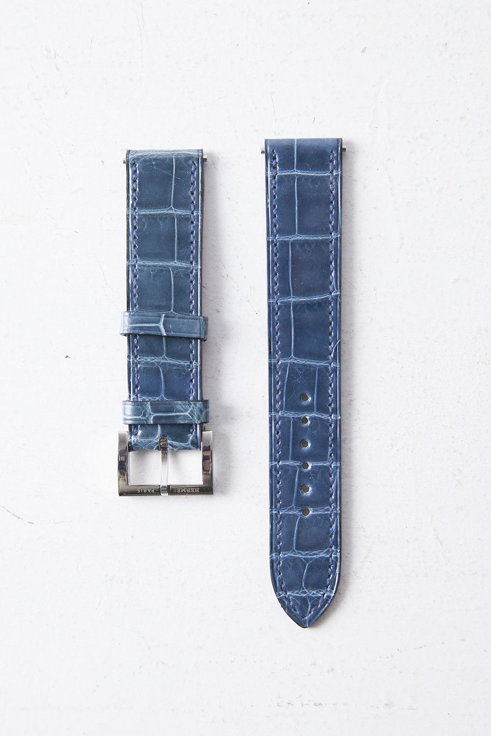 Hermes 17Mm Crocodile Leather Watch Strap in Blue, Men's