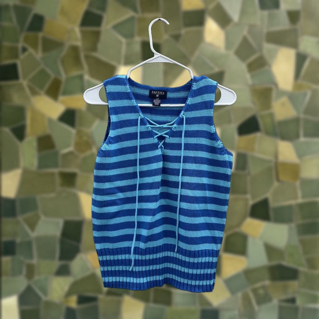 Nautica Nautica Jeans Company Womens Tank Size Large Blue Striped Sleeveless Knit Shirt Size 36" / US 14 / IT 50 - 1 Thumbnail