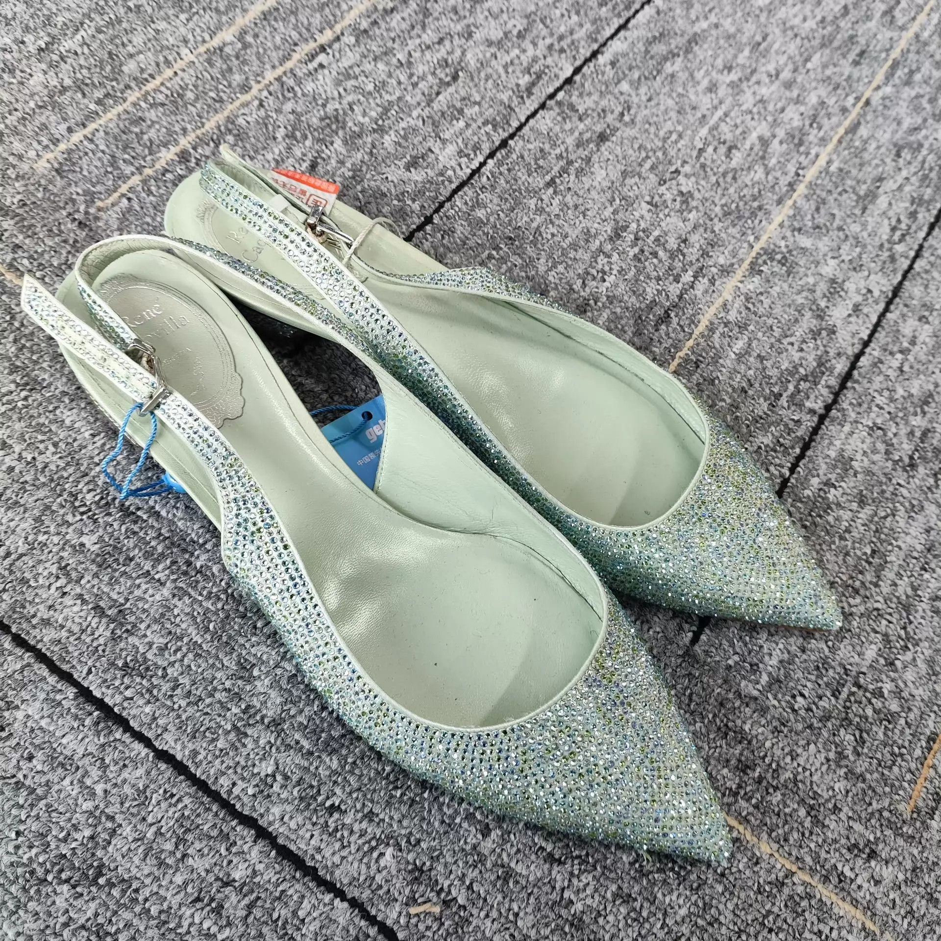 Rene Caovilla RC Rhinestone Flats Women's Green 39.5 Size US 9 / IT 39 - 1 Thumbnail
