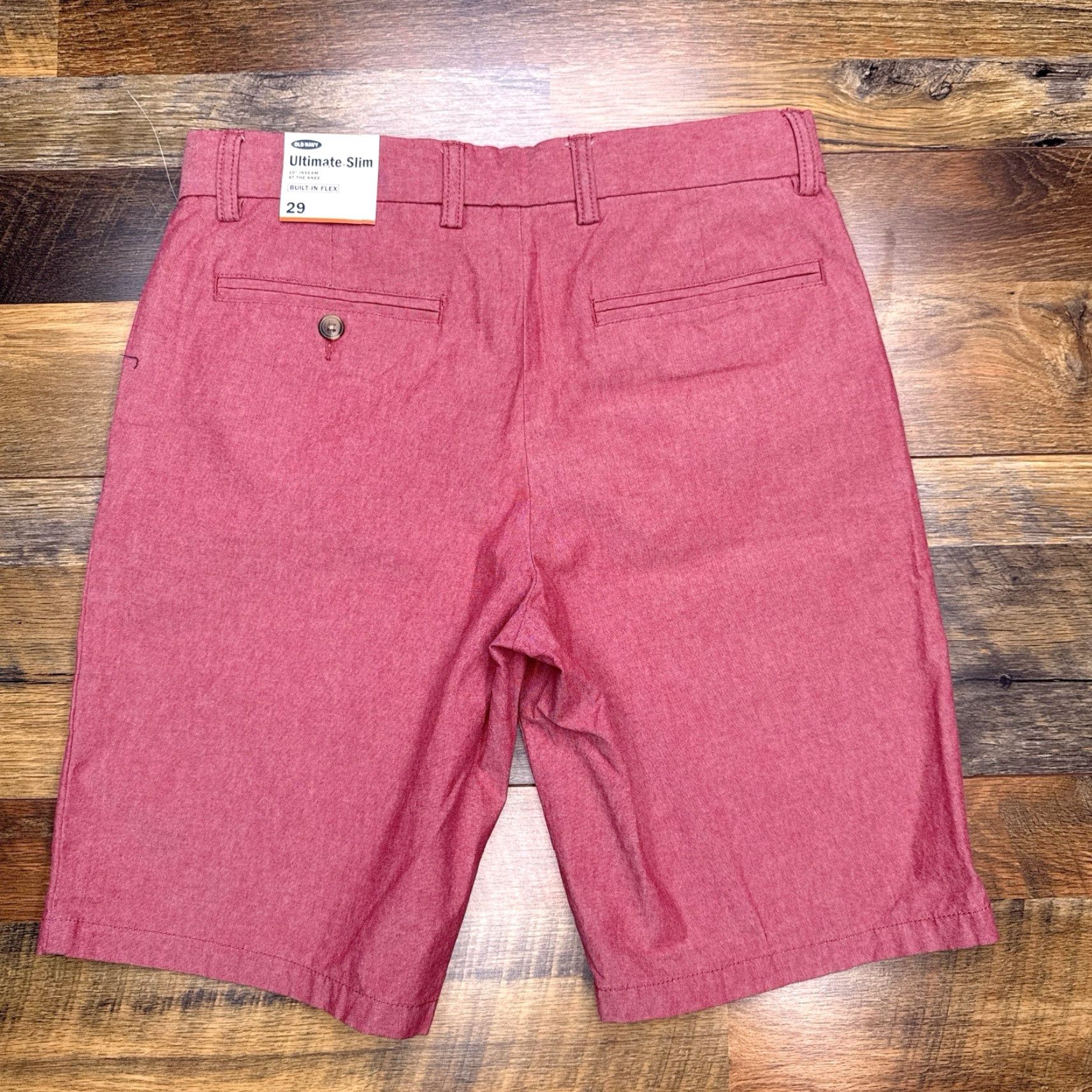 Old Navy Old Navy Slim Shorts Mens 29 Red Chambray Mid Rise Stretch New Size US 29 - 2 Thumbnail
