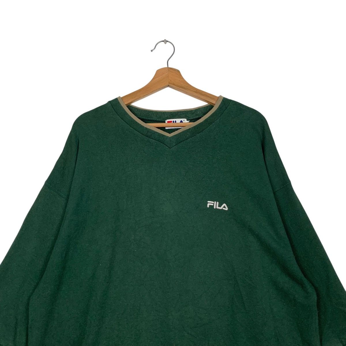Fila 90’s FILA Short Sleeve Green V Neck Sweatshirt #2399-C107 Size US XL / EU 56 / 4 - 2 Thumbnail