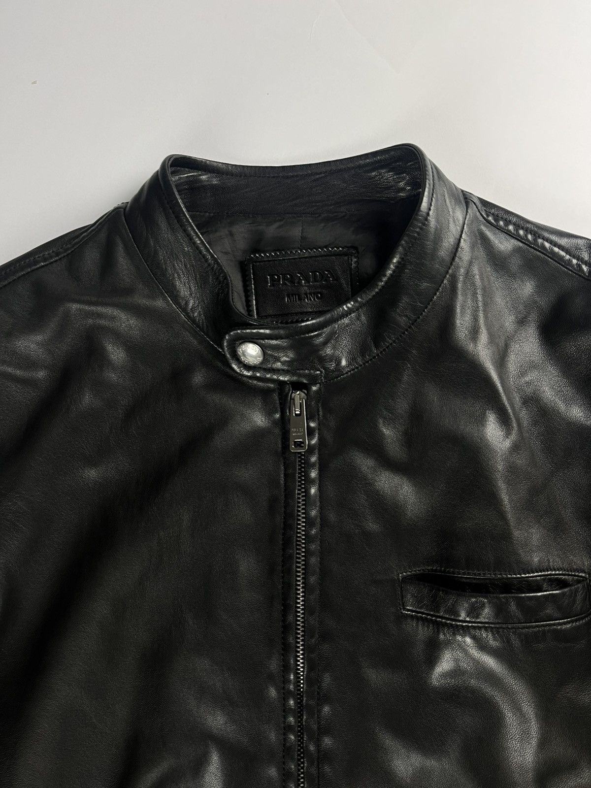 Prada Prada Sample Black Textured Soft Leather Moto Jacket SS 2014 Size US M / EU 48-50 / 2 - 5 Thumbnail