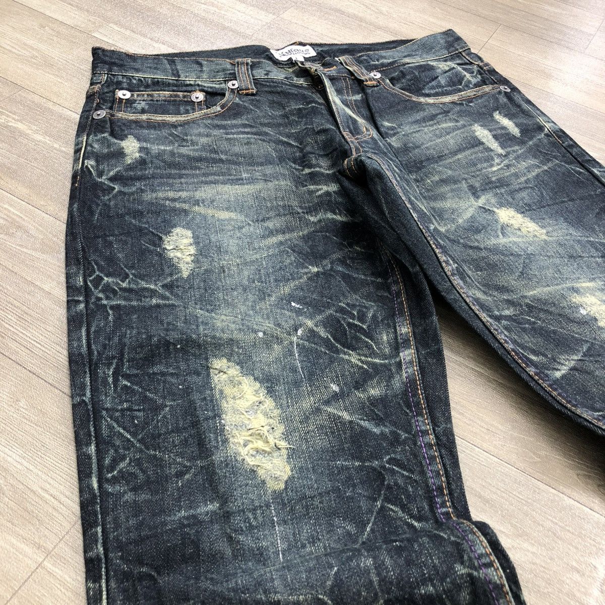 If Six Was Nine 2000s Nylaus Distressed Punk Bondage Bootcut Flared Jeans Size US 31 - 17 Thumbnail