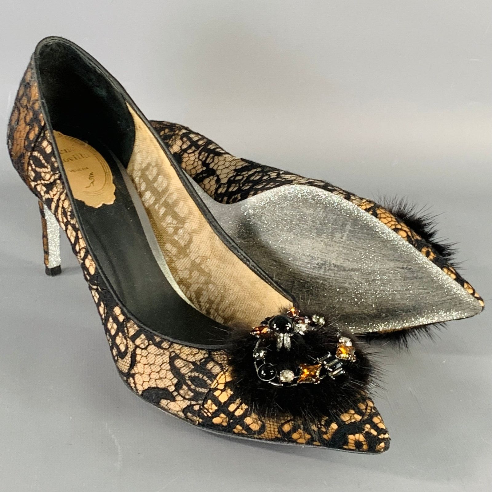 Rene Caovilla RENE CAOVILLA Lace Rhinestones Pointed Toe Stiletto Pumps Size US 10.5 / IT 40.5 - 5 Thumbnail
