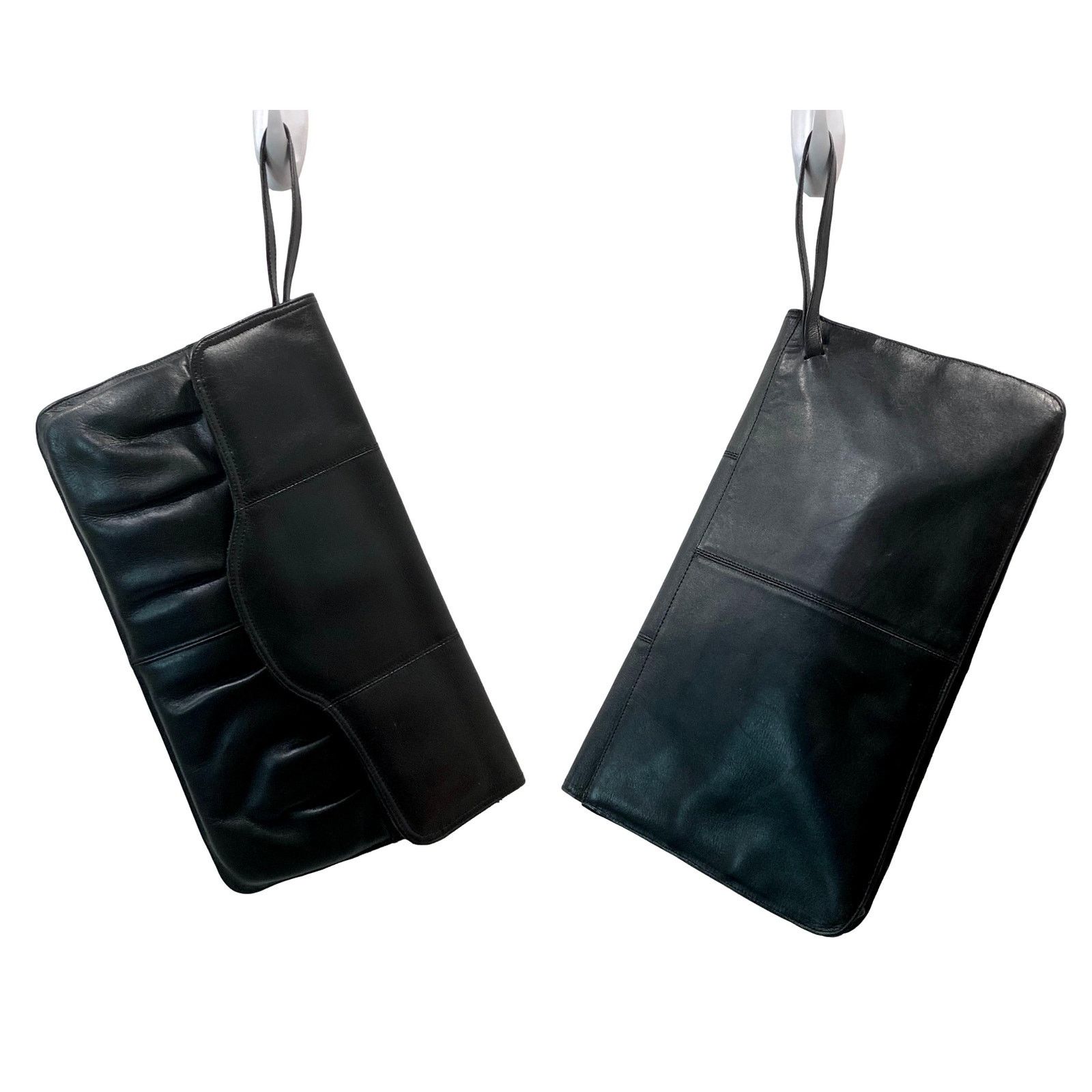 Vintage 80s Large Black Leather Clutch Bag | Tempo made Colombia Size ONE SIZE - 5 Thumbnail