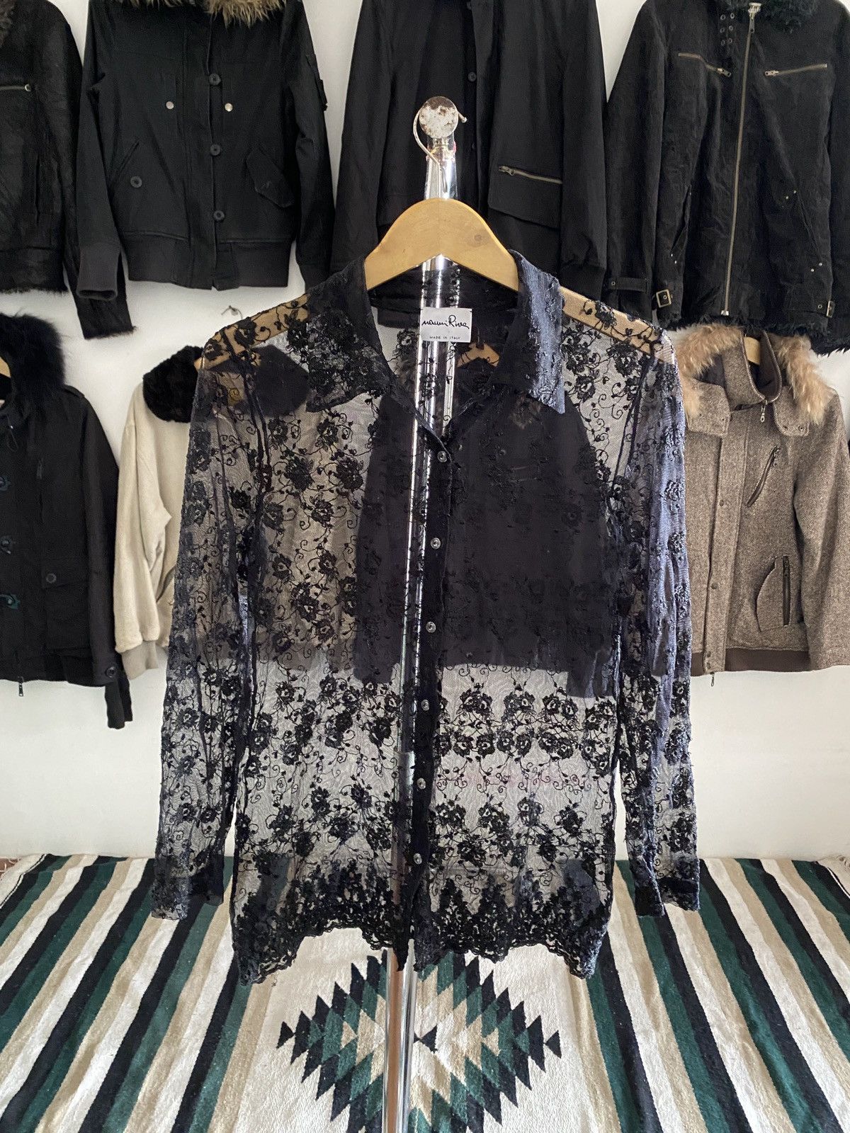 Mauri Riva Italian Designer Lace Shirt Sheer Floral Archive