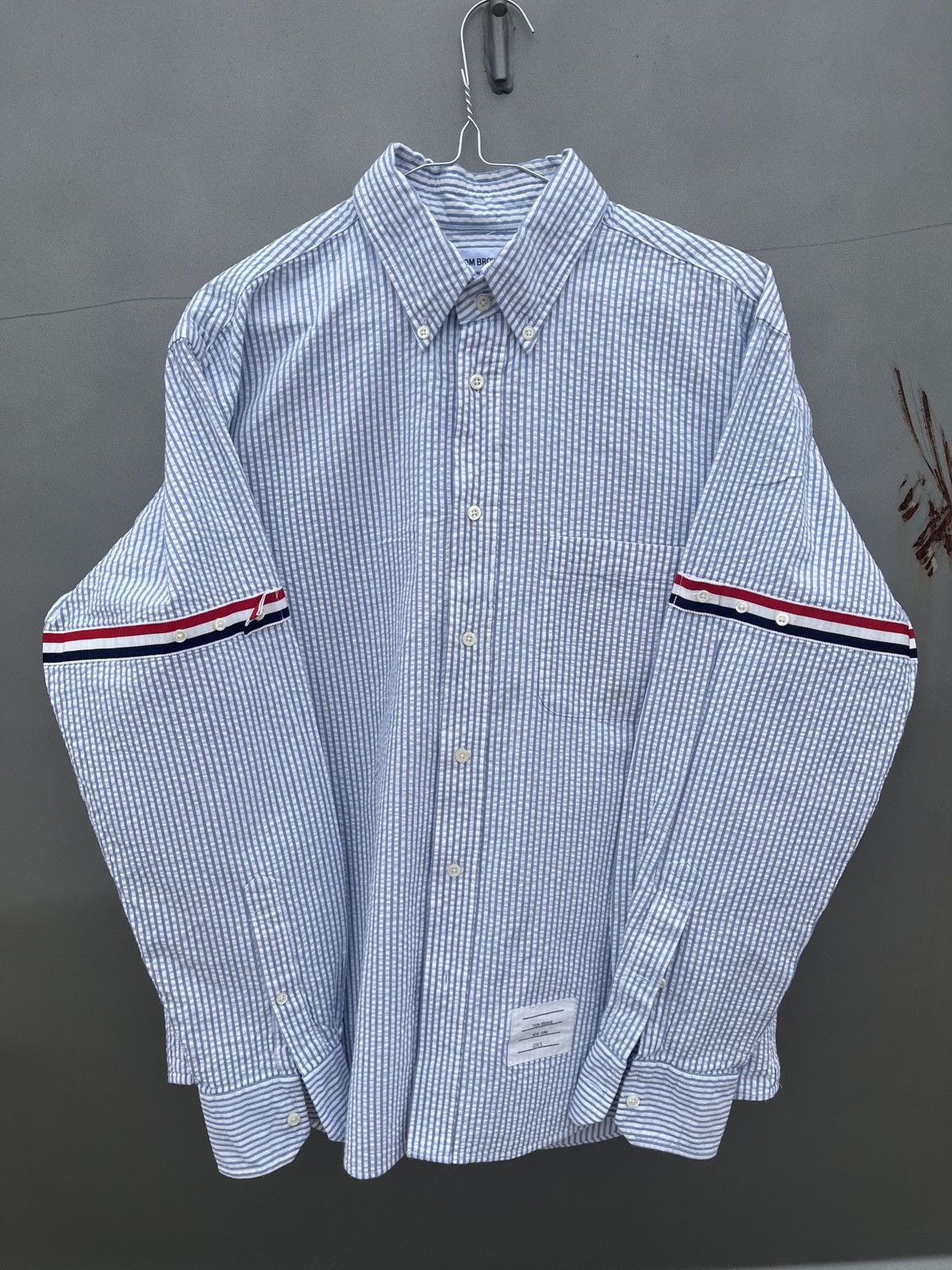 image of Thom Browne Light Blue Oxford Grosgrain Armband Shirt Strip, Men's (Size Large)